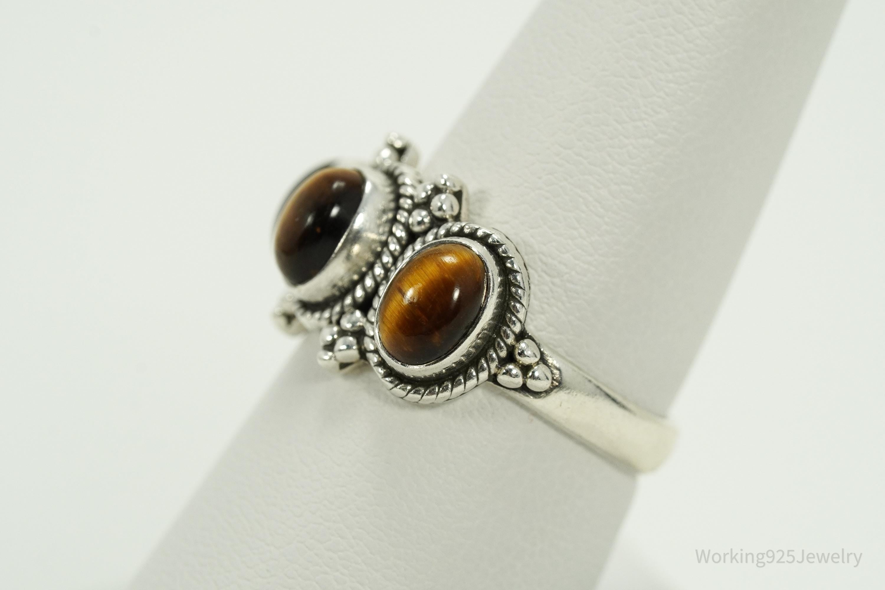 Vintage Designer Doug Paulus Tigers Eye Sterling Silver Ring - Size 8.25