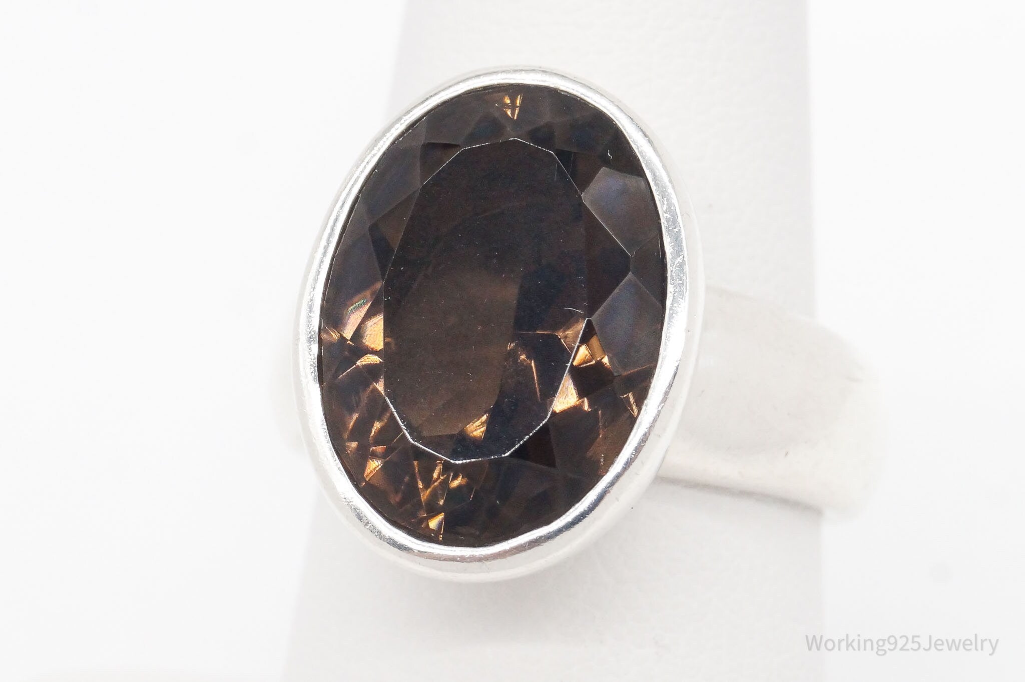 Vintage ESPO Large Smoky Topaz Sterling Silver Ring - Size 7.75