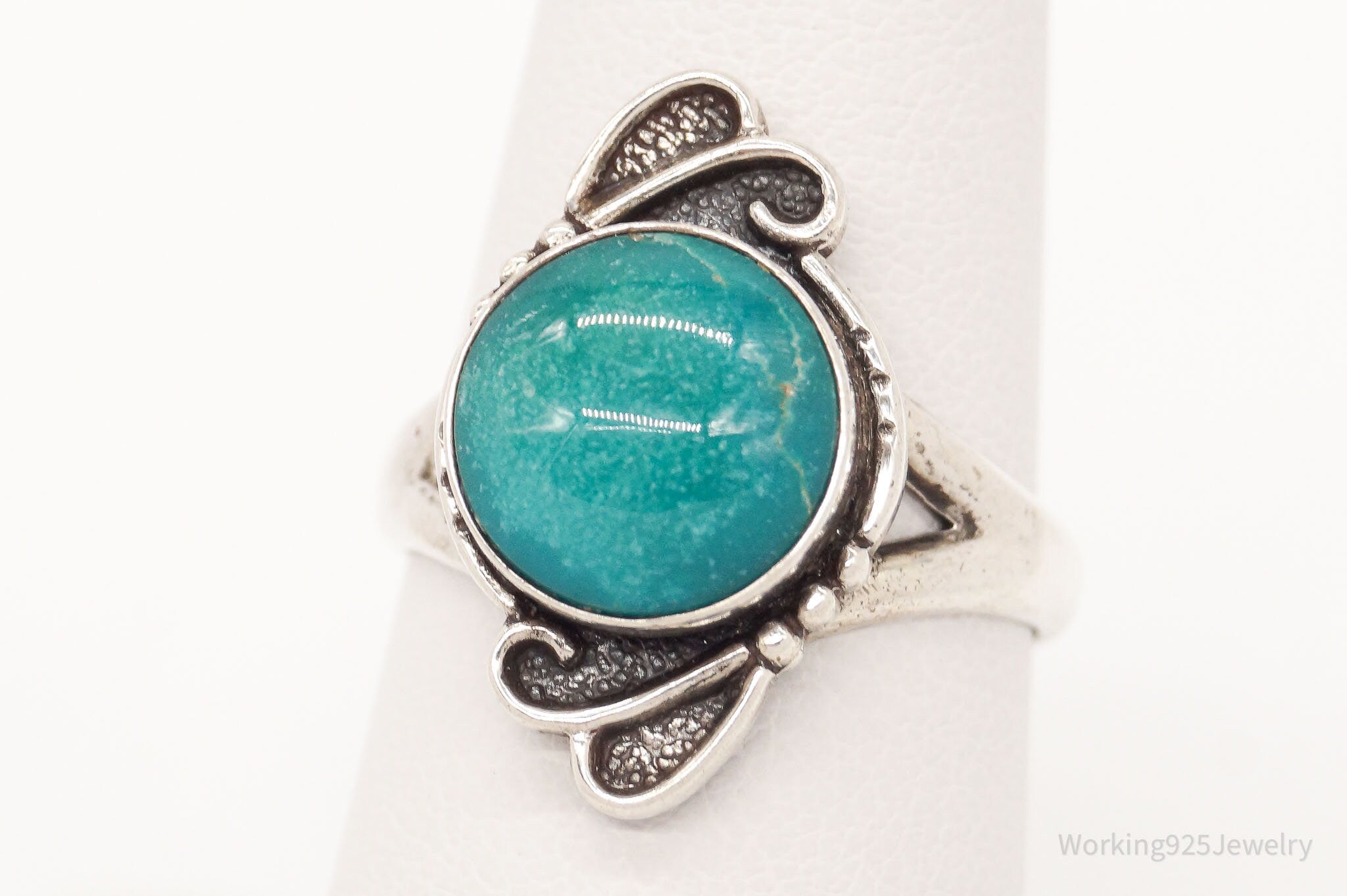 Vintage Native American Turquoise Sterling Silver Ring - Size 7.5