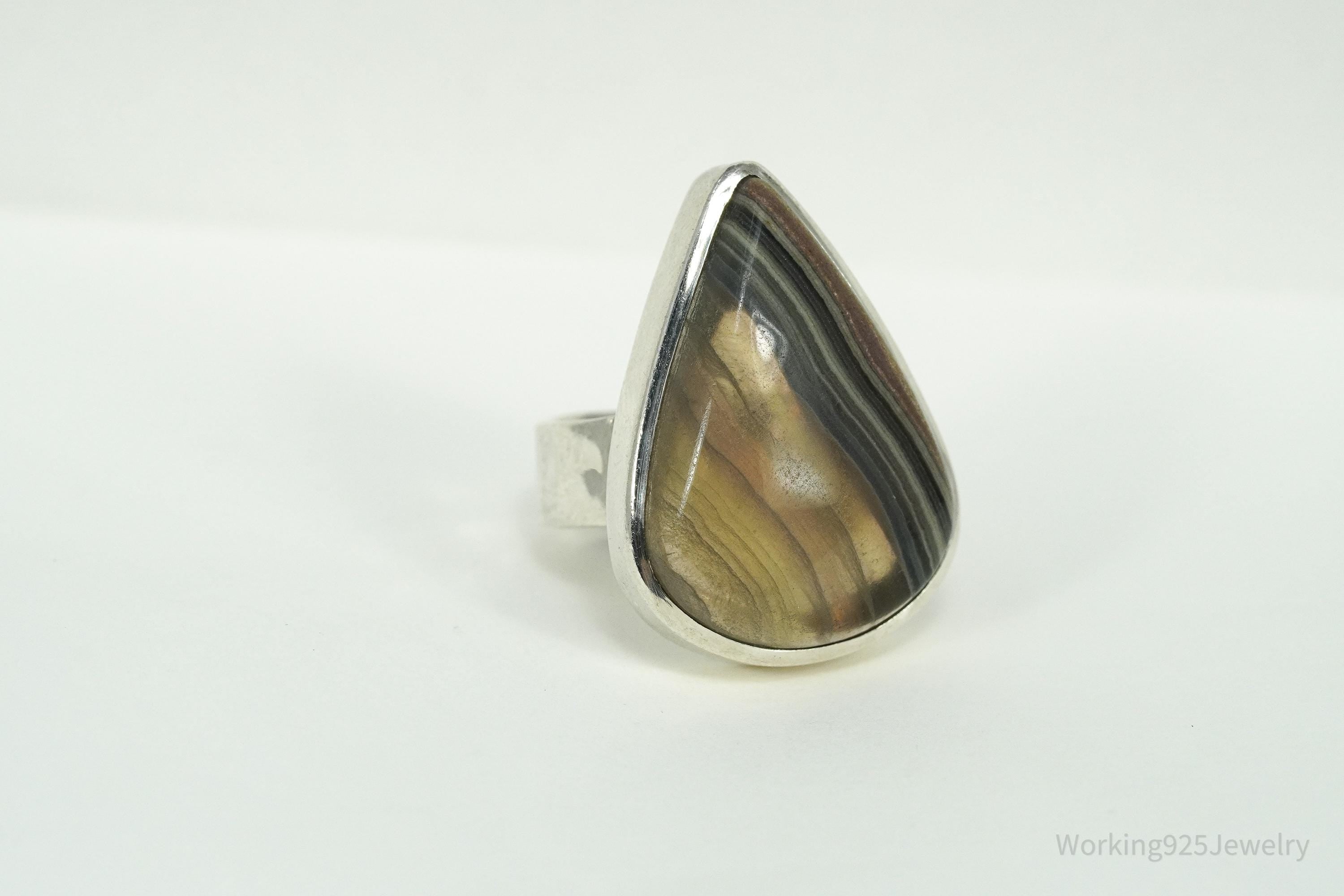Vintage Large Lace Agate Sterling Silver Ring - Size 6.25
