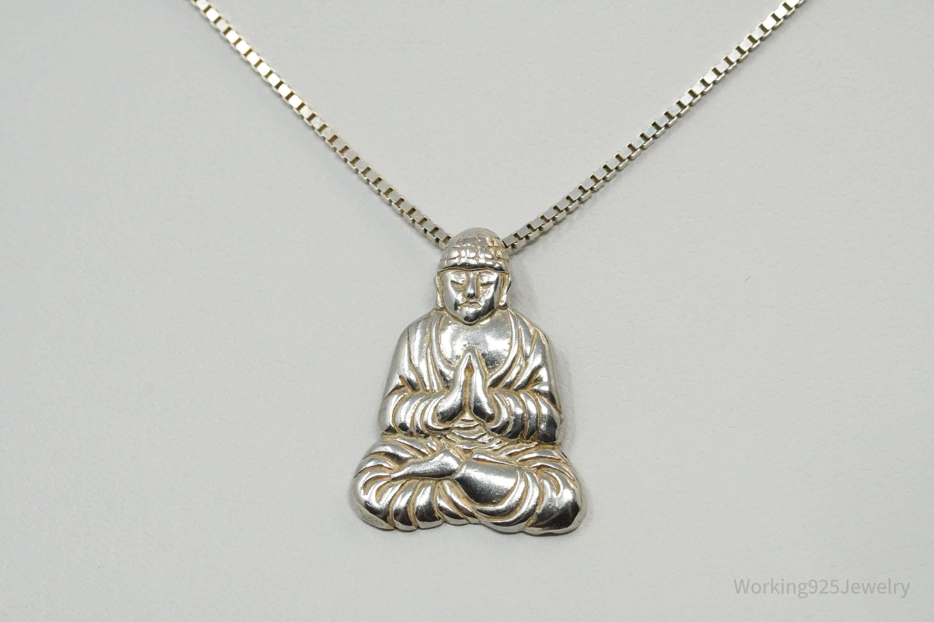 Vintage Buddha Sterling Silver Necklace 16"