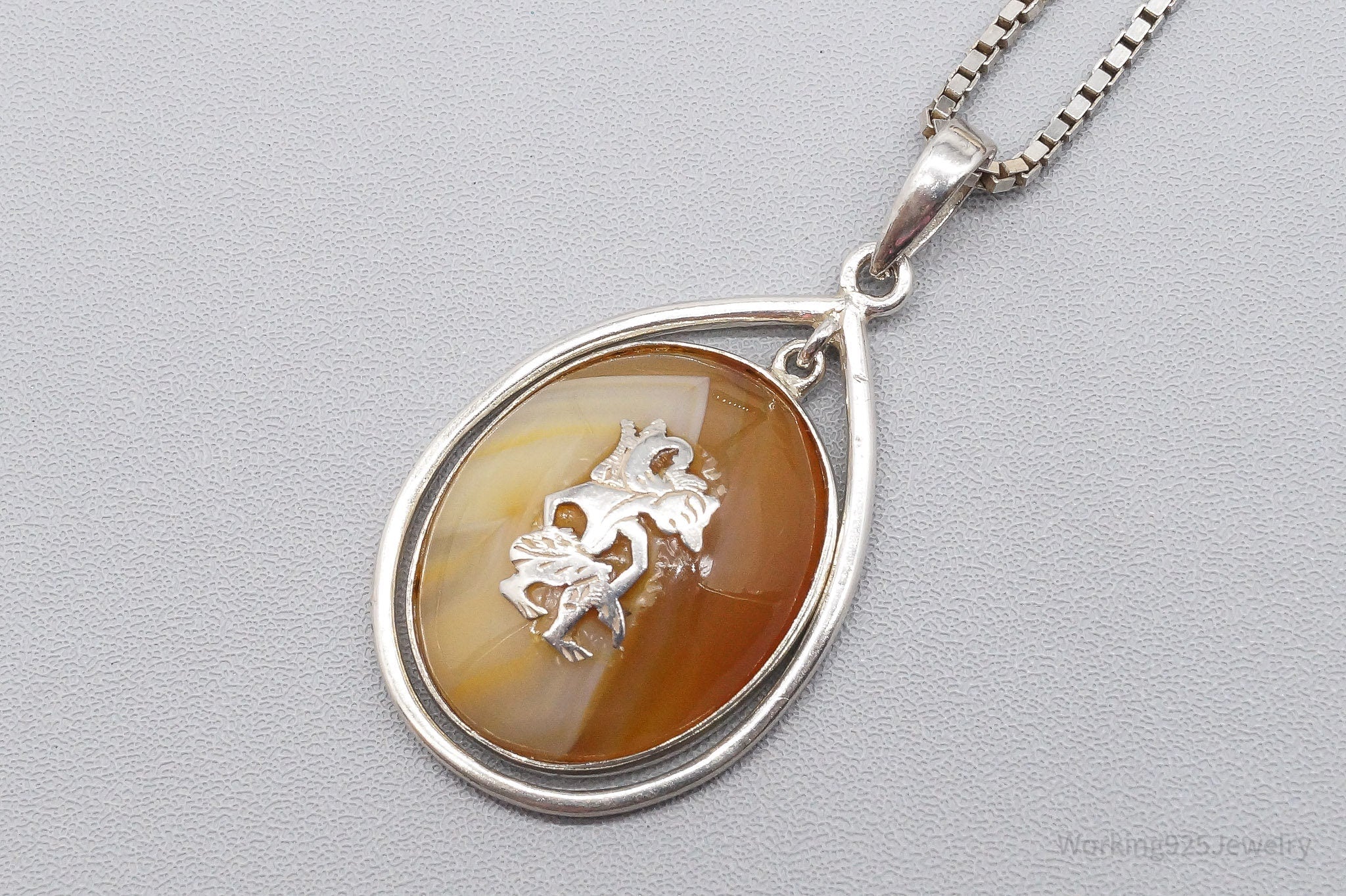 Vintage Large Orange Agate Sterling Silver Necklace 24"
