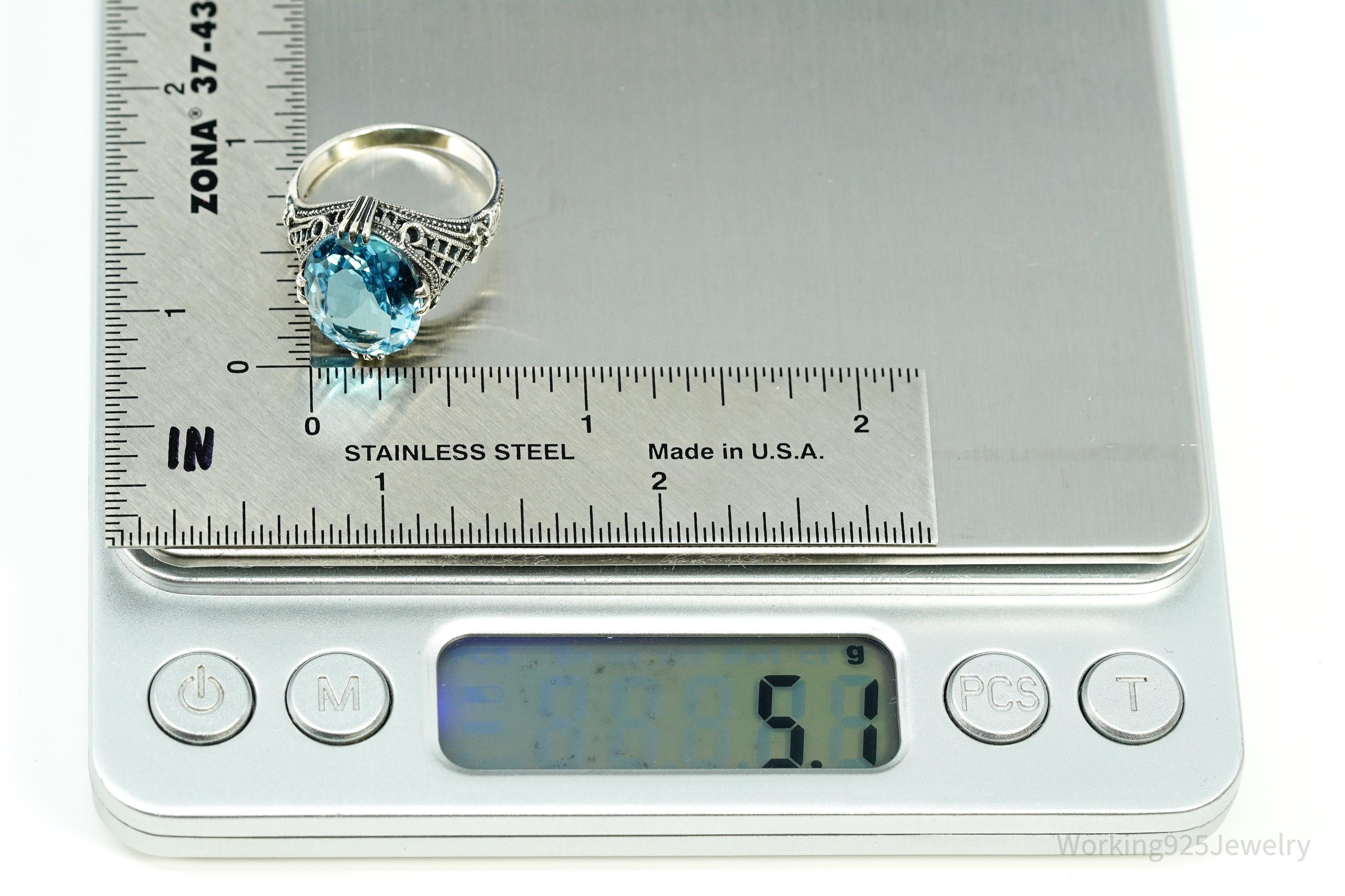 Vintage Blue Topaz Sterling Silver Ring - Size 7.75
