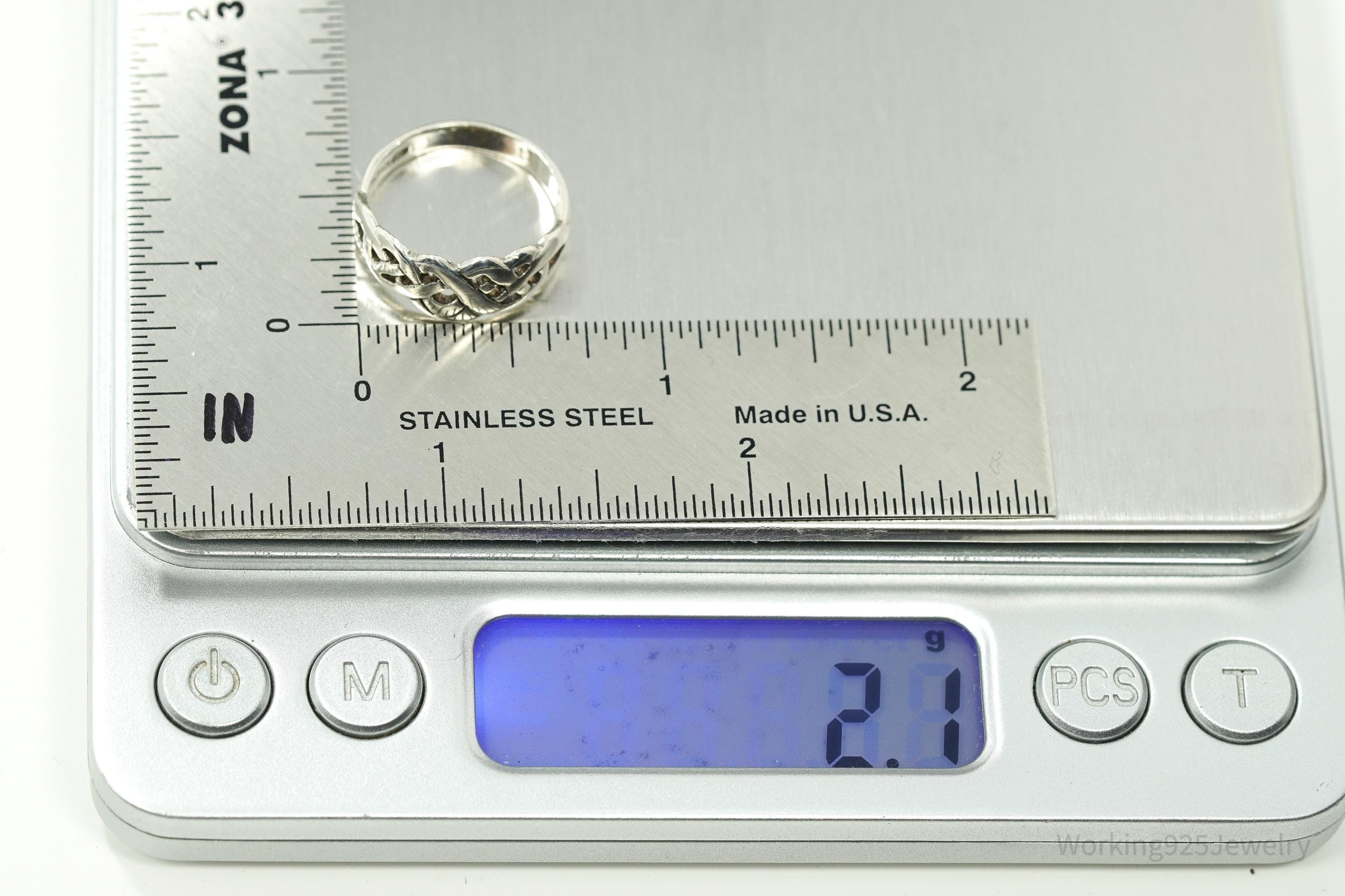 Vintage Irish Celtic Knots Sterling Silver Ring - Size 5.5