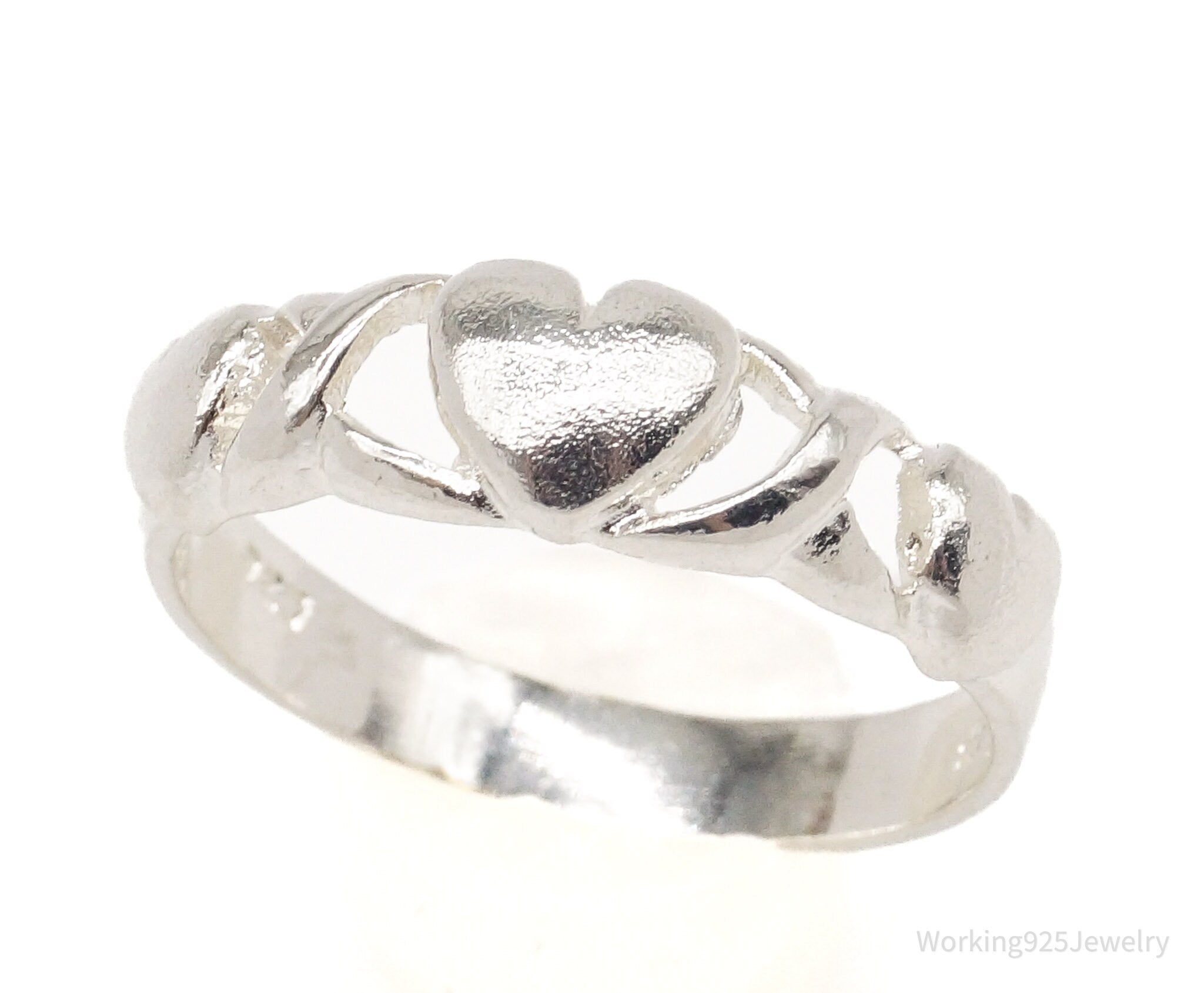 Vintage Puffy Hearts Sterling Silver Ring - Size 7.25