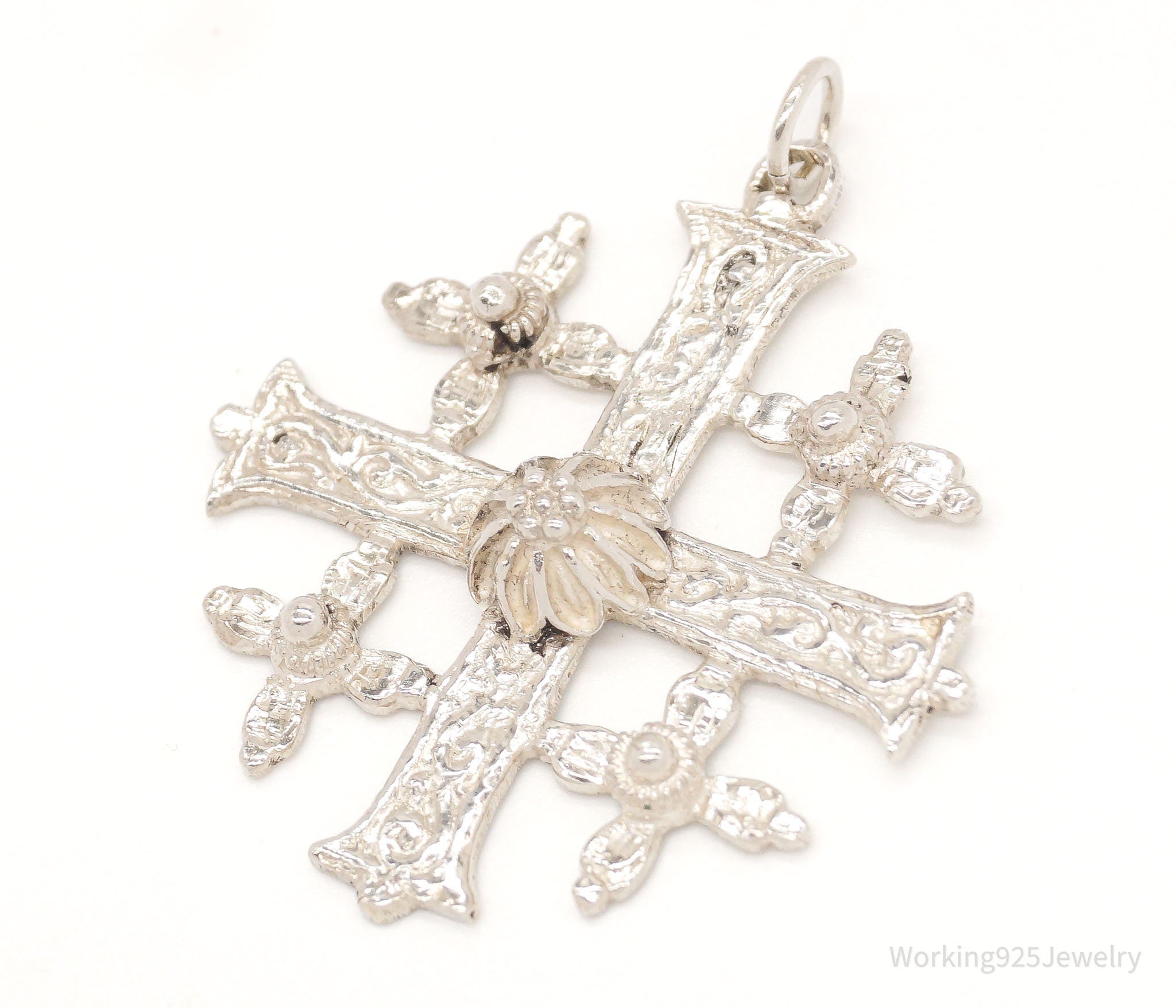 Vintage Large Jerusalem Cross 800 Silver Pendant