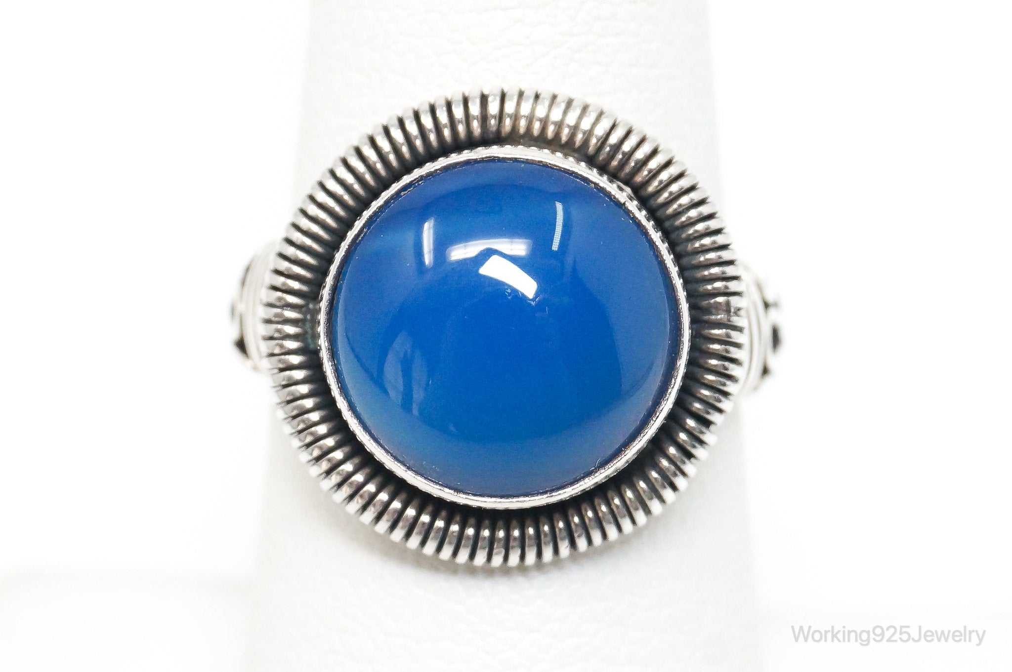 Vintage Large Blue Chalcedony Sterling Silver Ring - Size 6.75