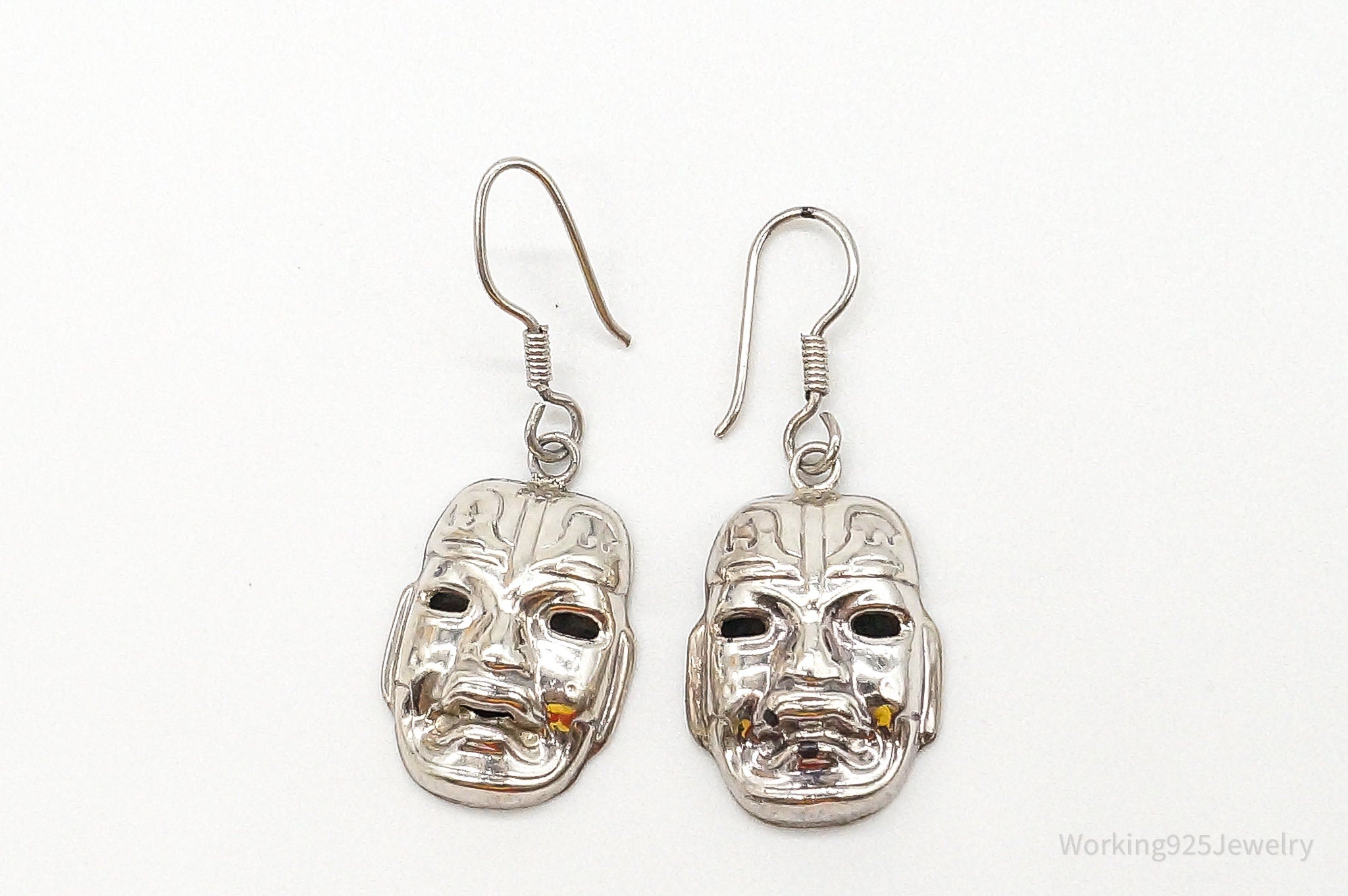 Vintage Tribal Mask Sterling Silver Earrings