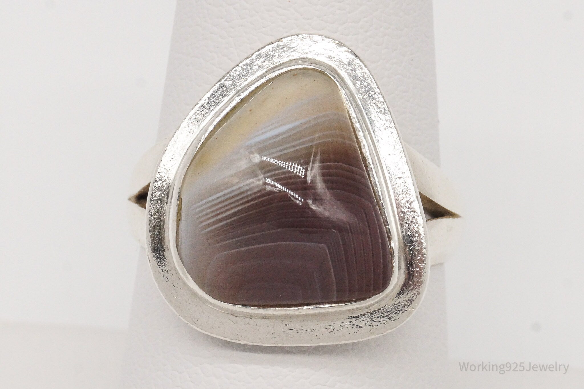 Vintage Lace Agate Sterling Silver Ring - Size 7.5