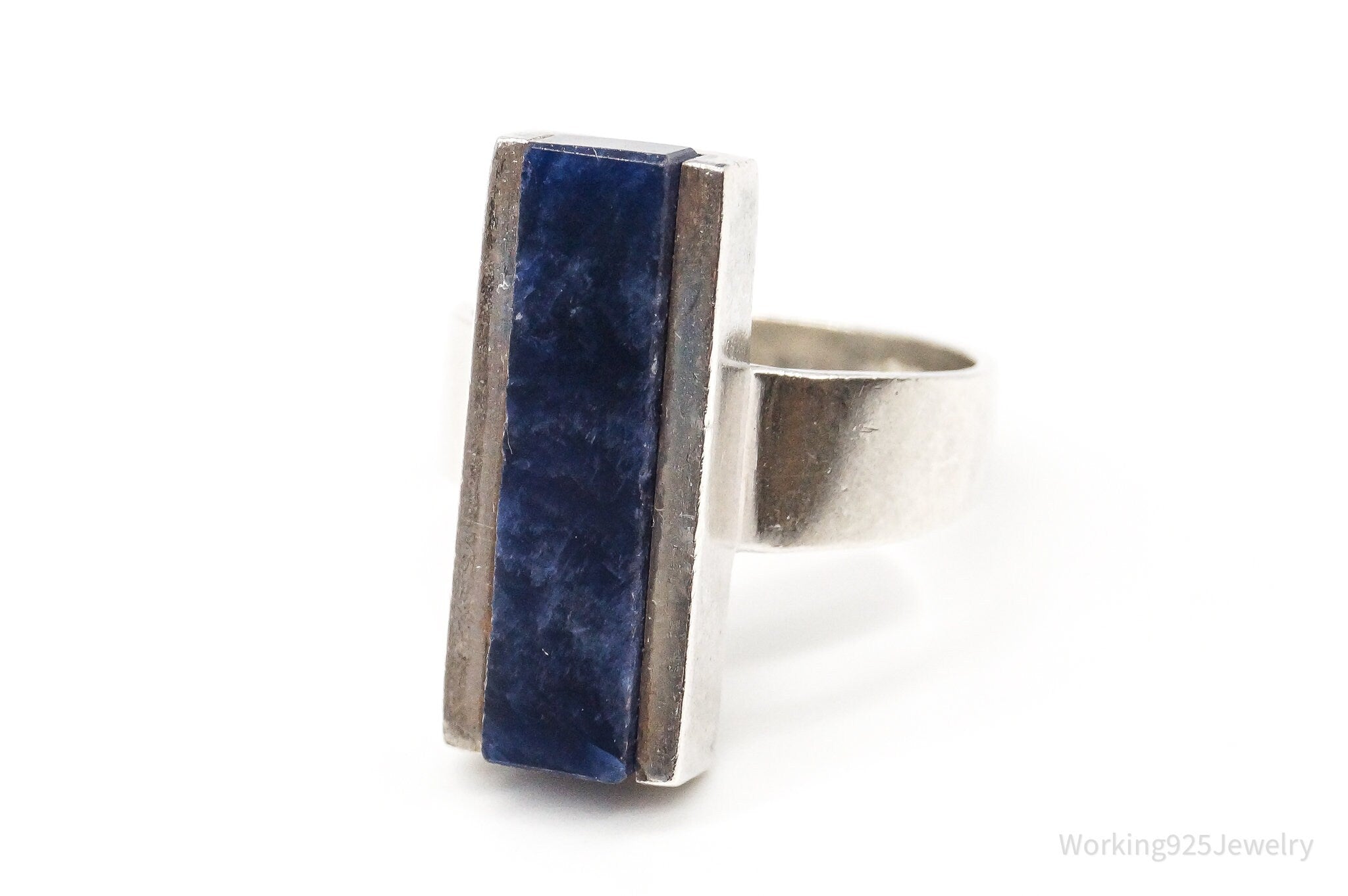 Vintage Modernist Sodalite Sterling Silver Ring - Size 6.5