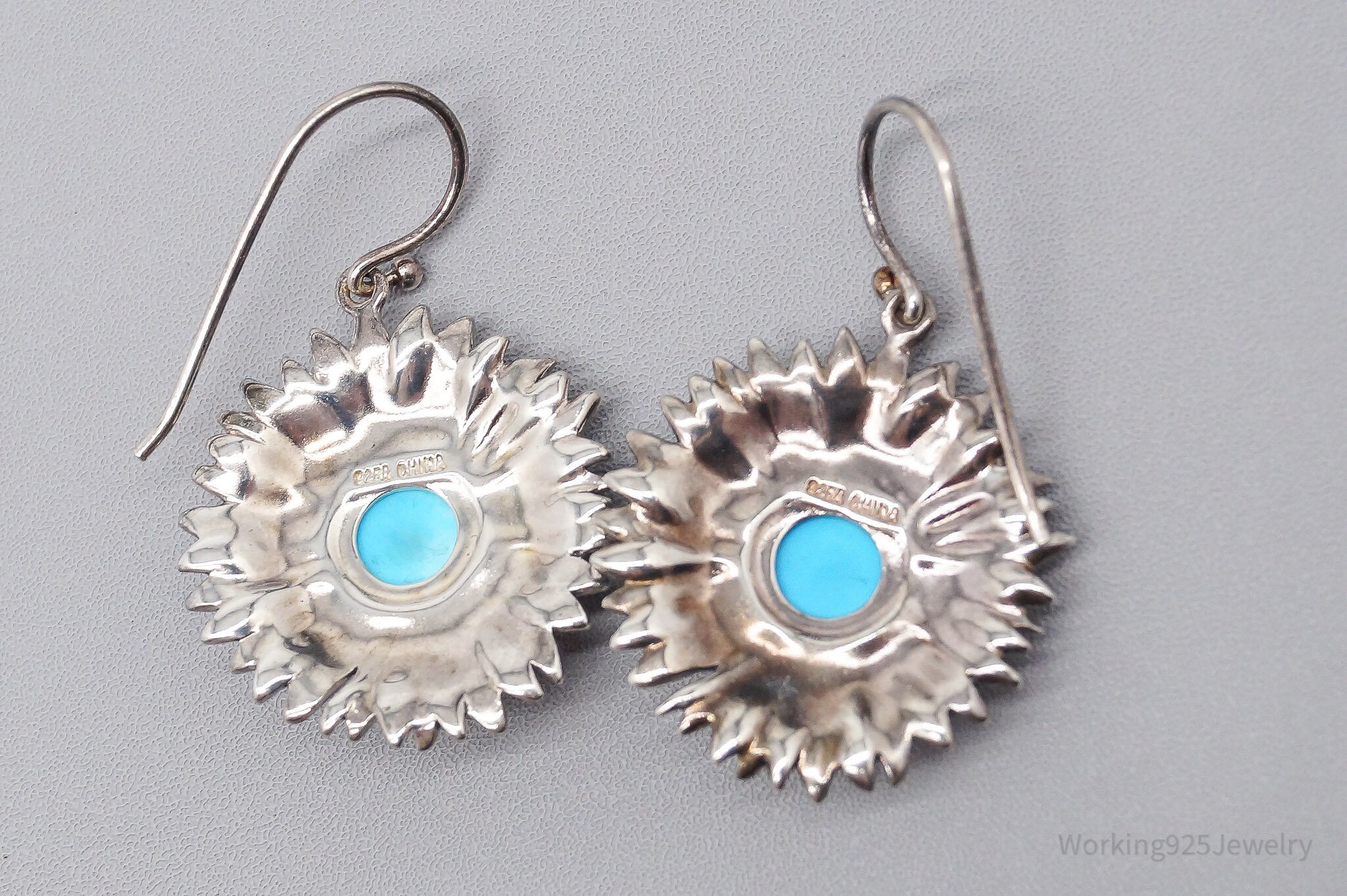 Vintage Turquoise Sterling Silver Flower Earrings