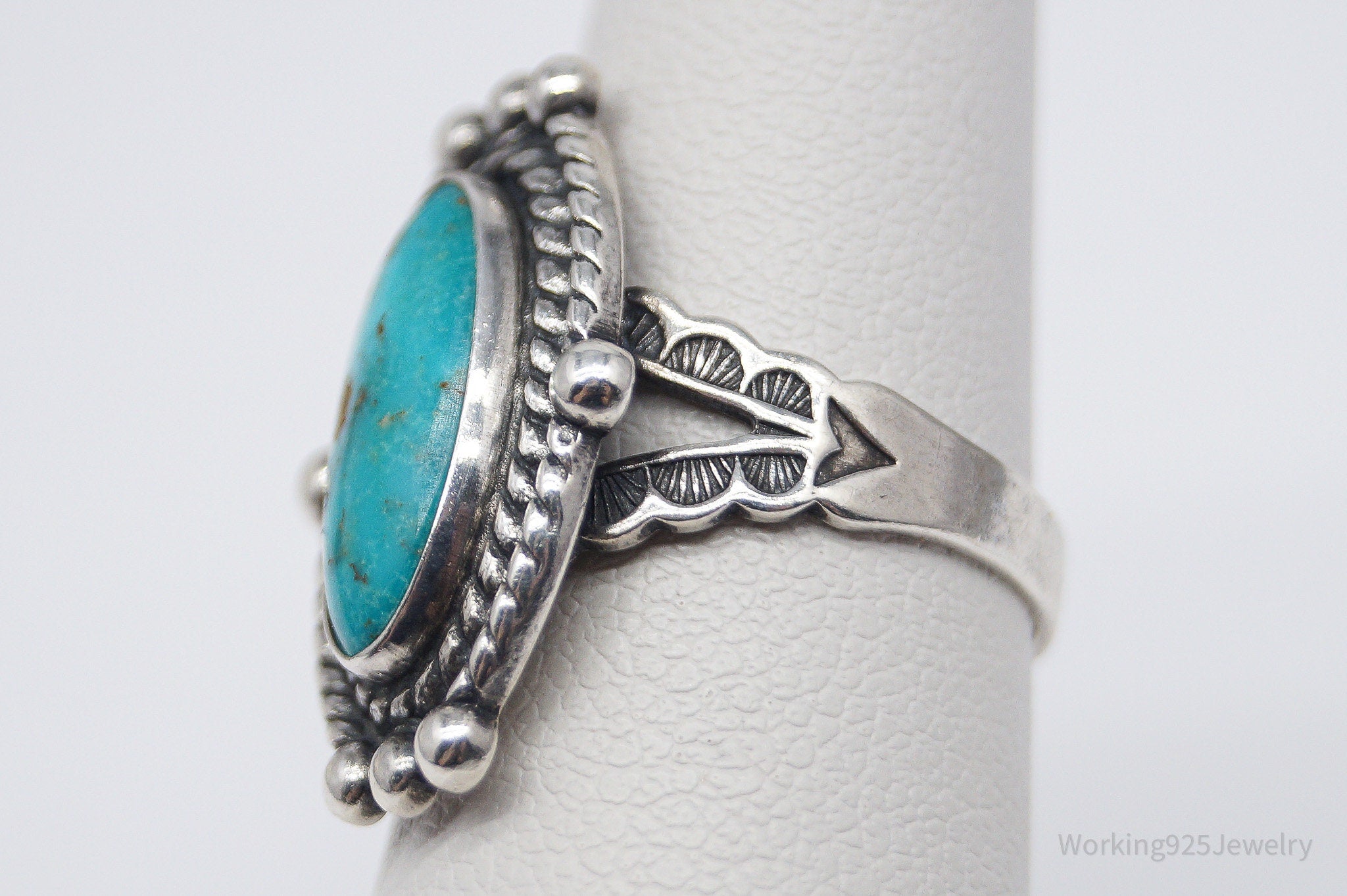 Vintage Handmade Native American Turquoise Sterling Silver Ring - Size 5.75