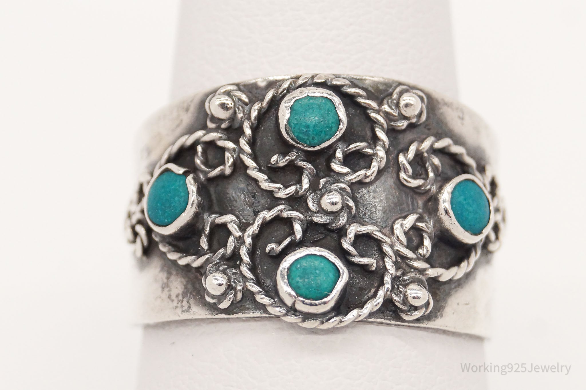 Vintage Mexico Blue Stone Sterling Silver Ring - Size 8.5 Adjustable