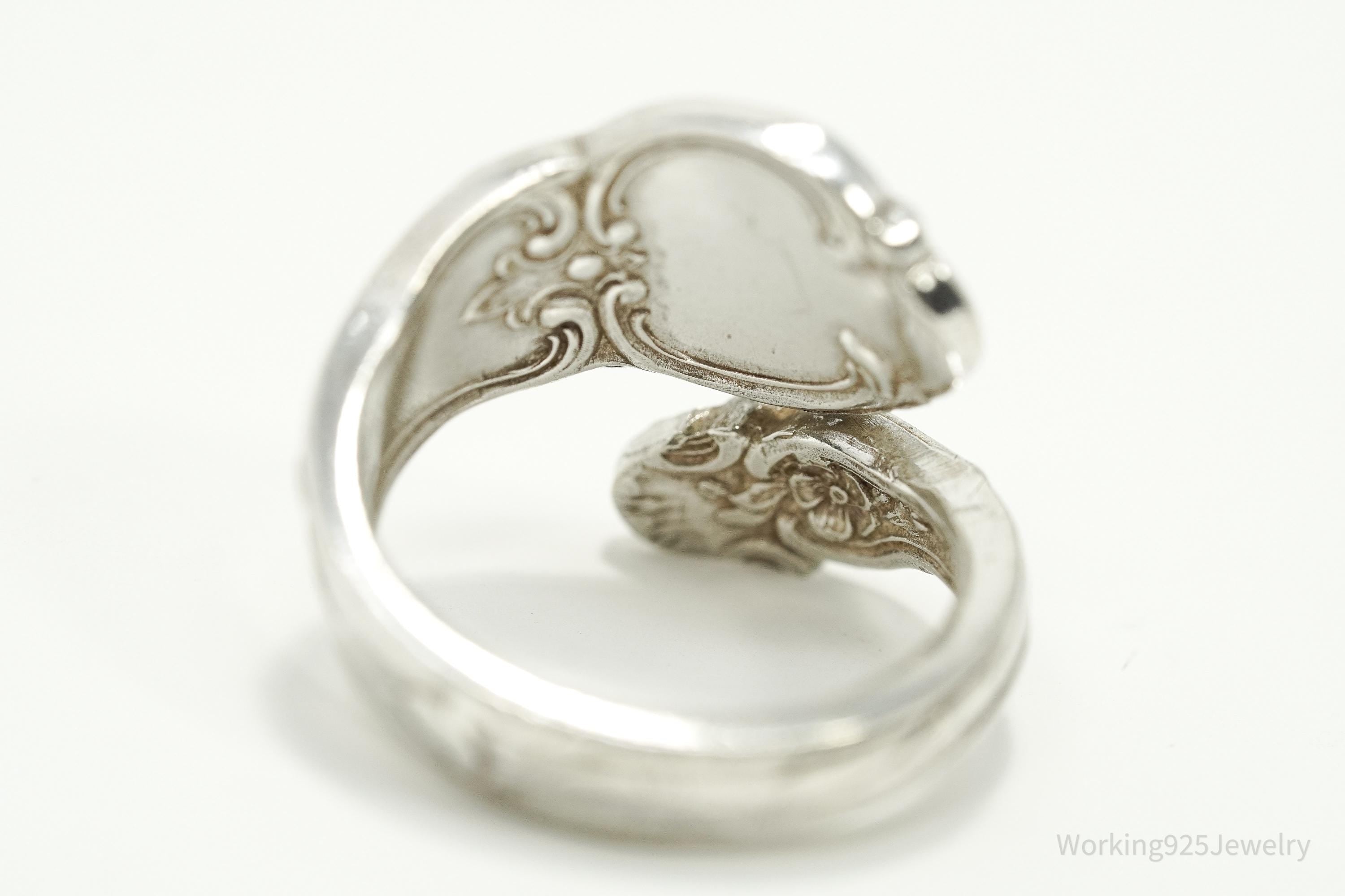 Antique GORHAM Flower Sterling Silver Wrap Spoon Ring - Size 7.25