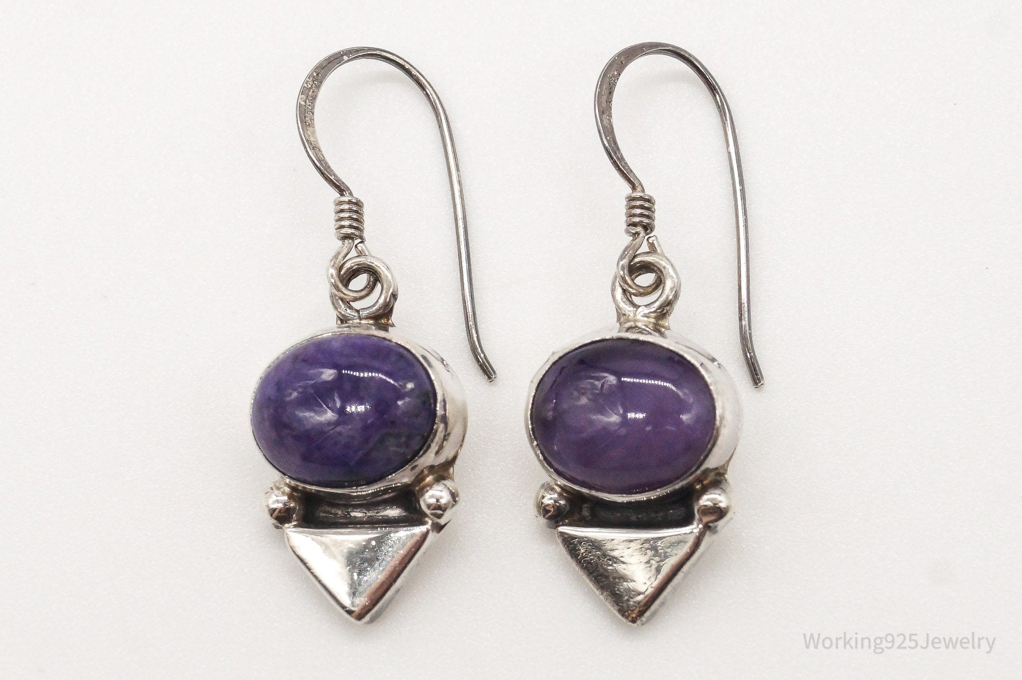 Vintage Native American E Jackson Charoite Sterling Silver Earrings