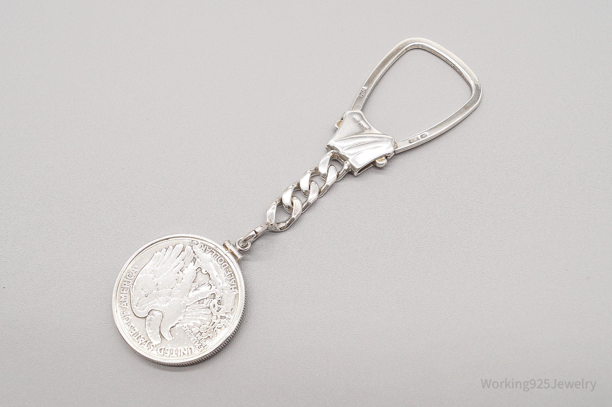 Vintage 1929 Walking Liberty Half Dollar Coin Sterling Silver Keychain