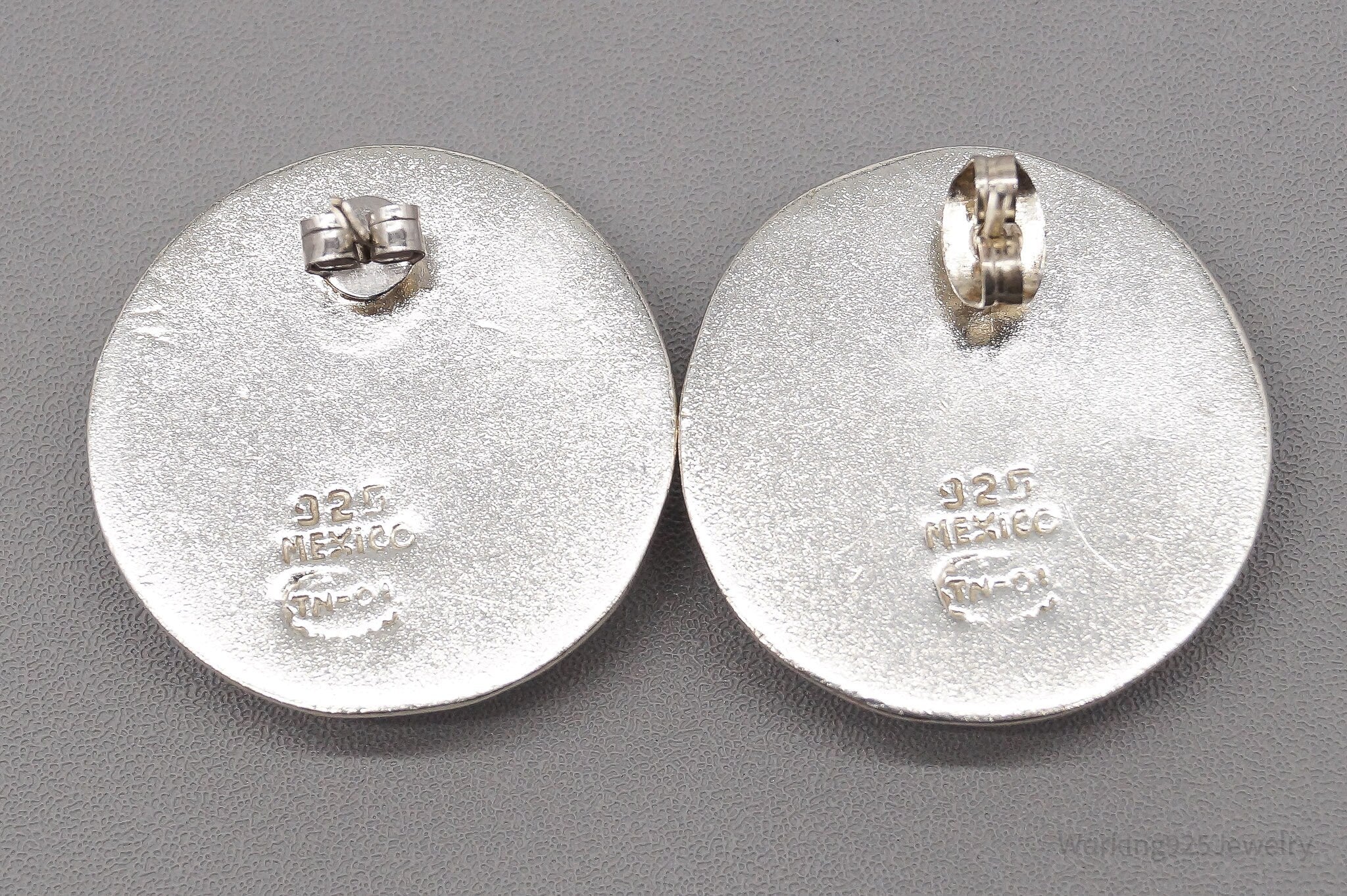 Vintage Large Puffy Disk Sterling Silver Earrings