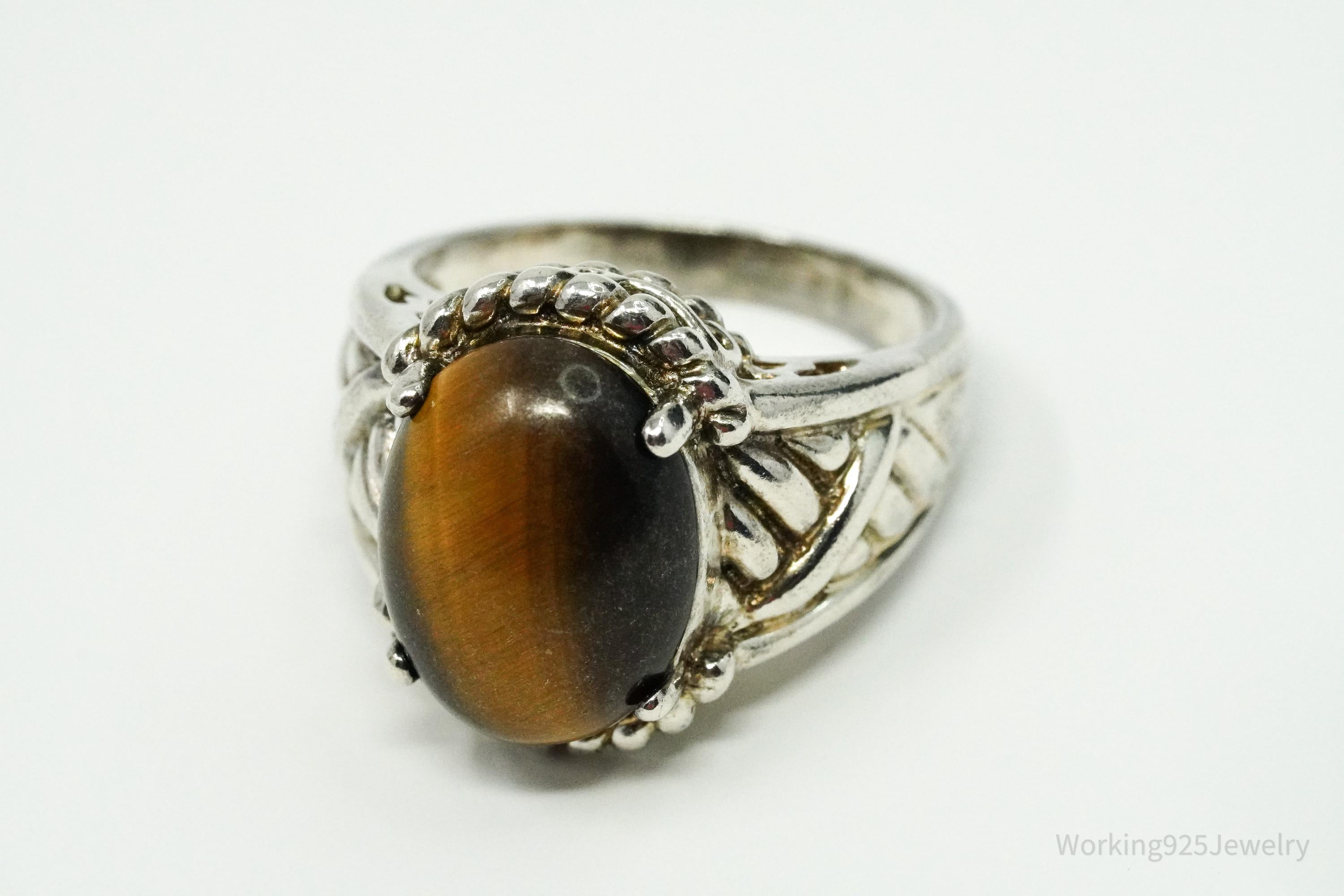 Vintage Ross Simons Tigers Eye Sterling Silver Ring - Size 10
