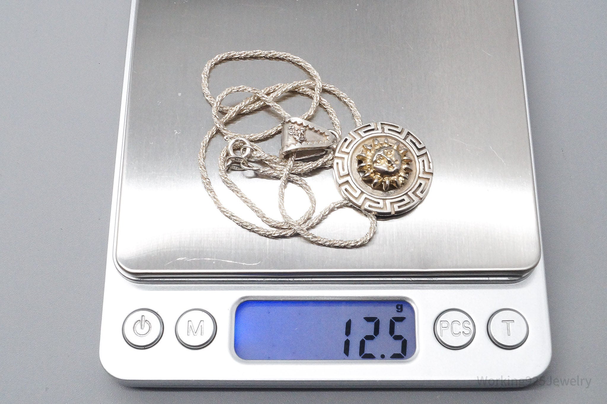 Vintage Mexico Golden Sun Sterling Silver Chain Necklace 18"