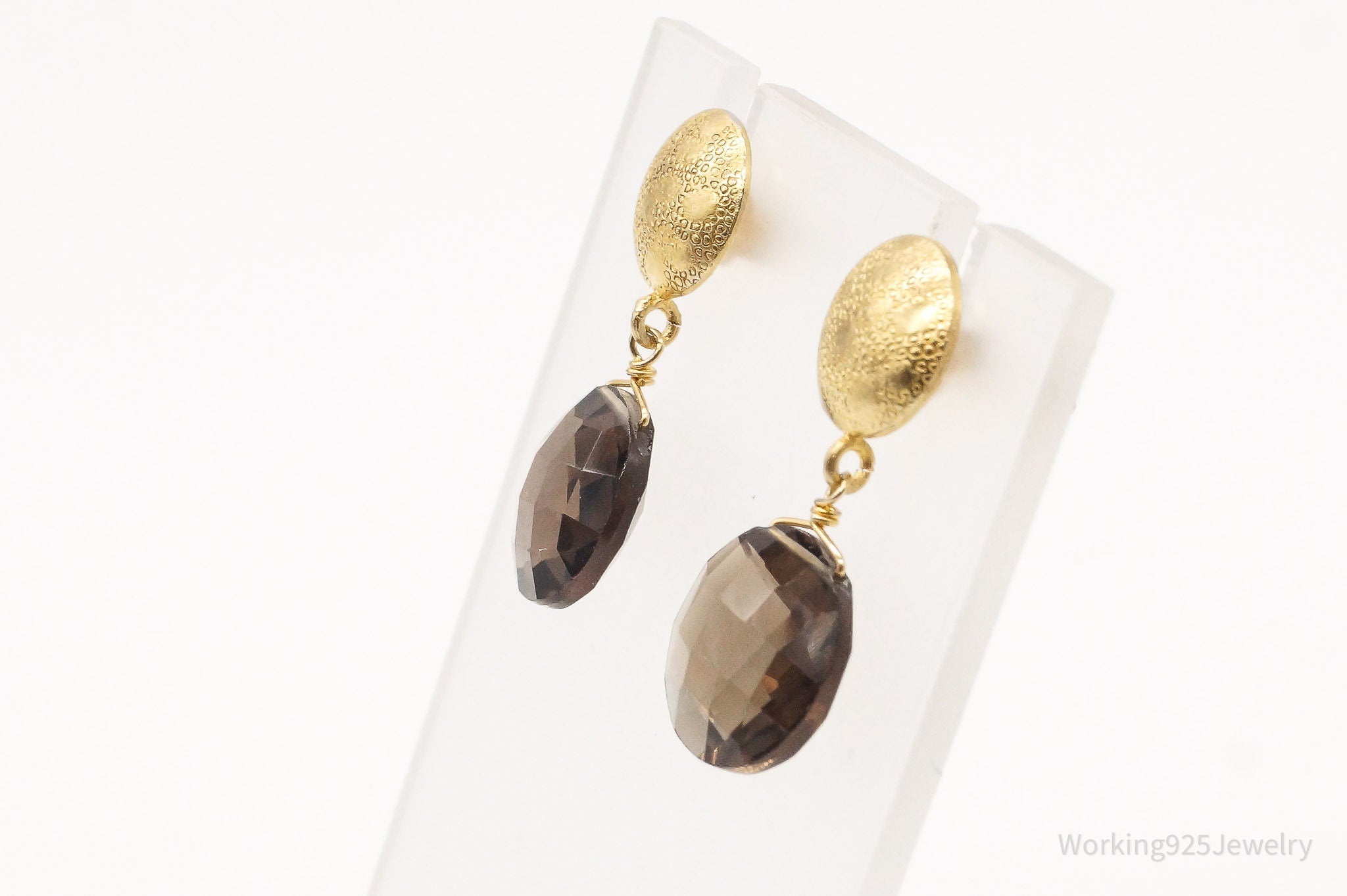 Vintage Smoky Topaz Gold Vermeil Sterling Silver Earrings