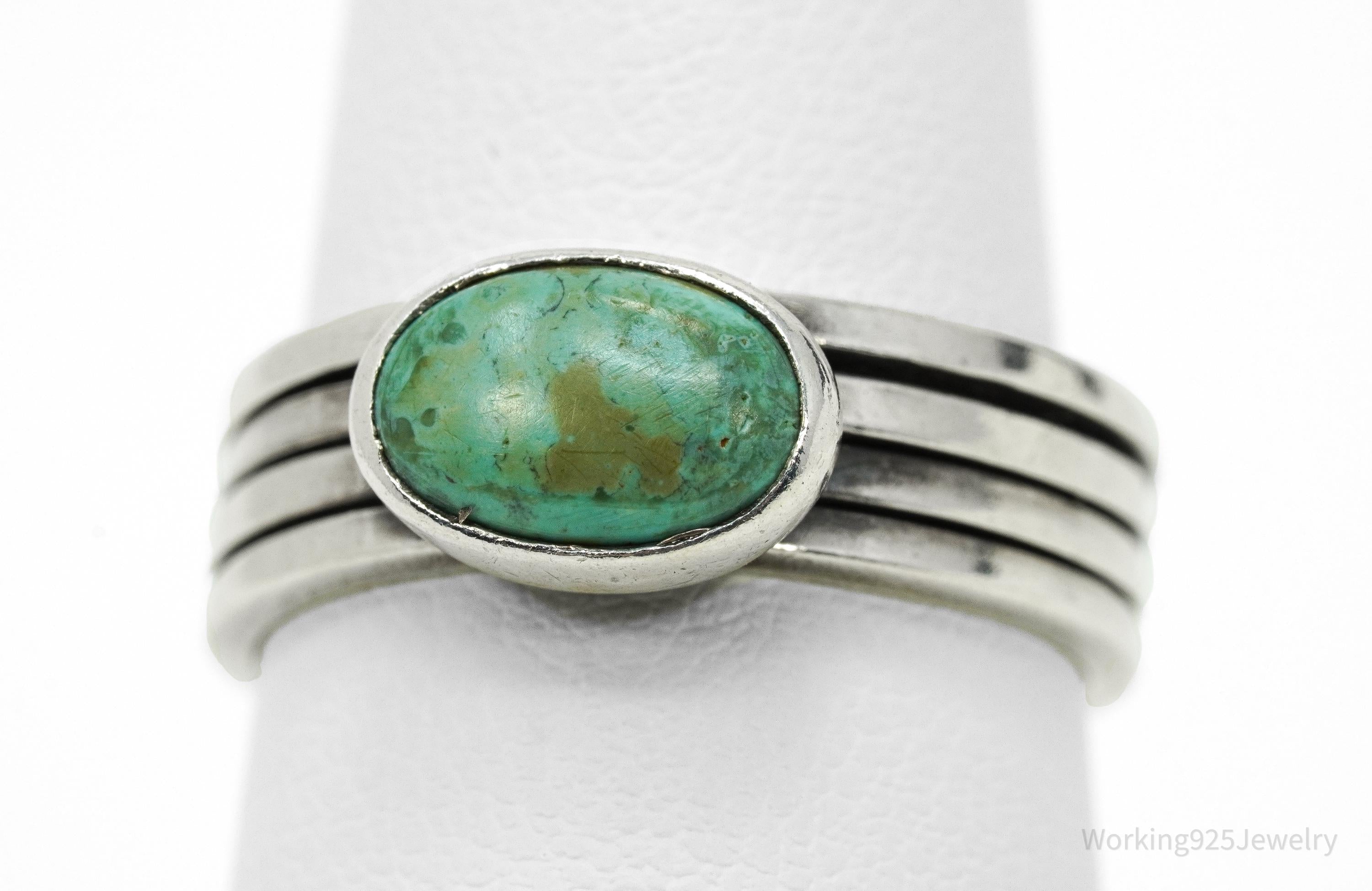 Vintage Native American Style Turquoise Silver Band Ring - Size 7.5