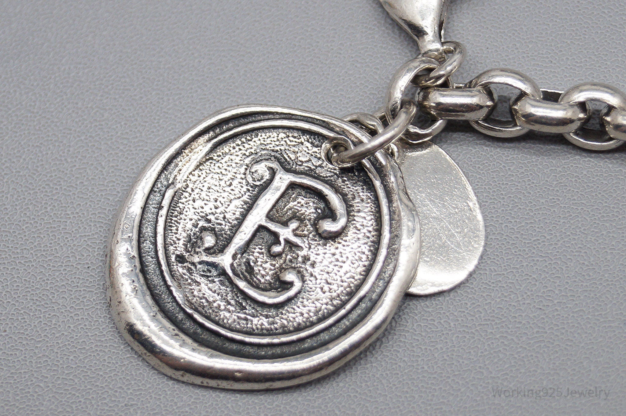 Vintage Designer Cursive E Sterling Silver Chain Bracelet - 7 5/8"