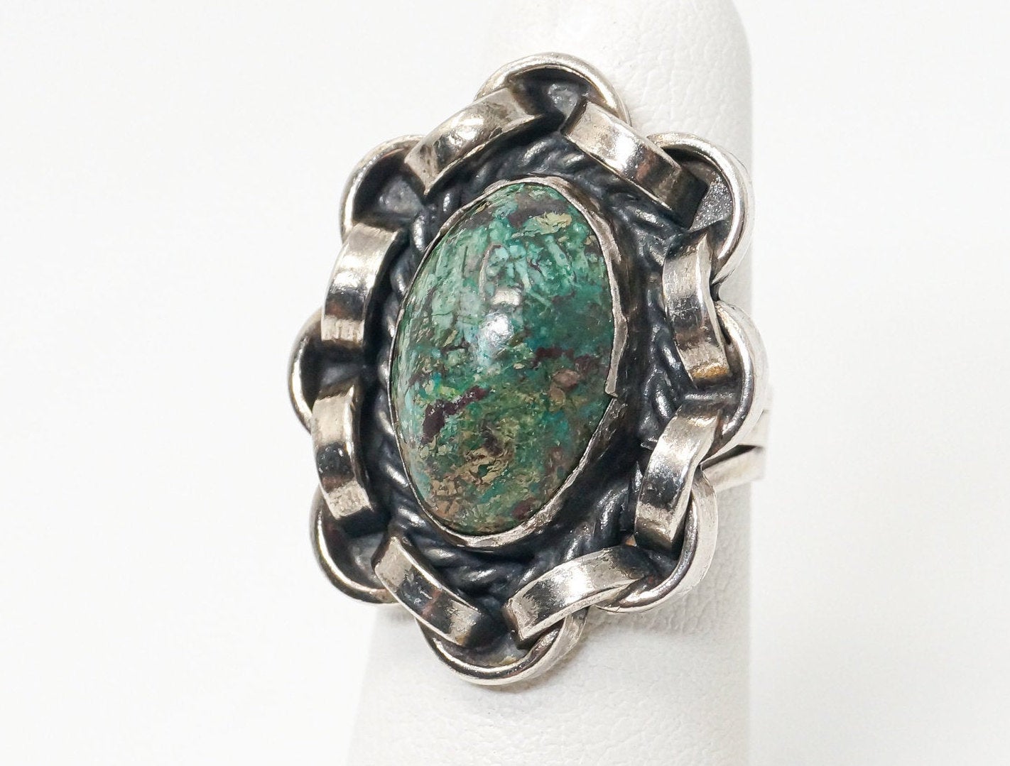 Vintage Mexico Turquoise Southwestern Sterling Silver Ring - Sz 4.75