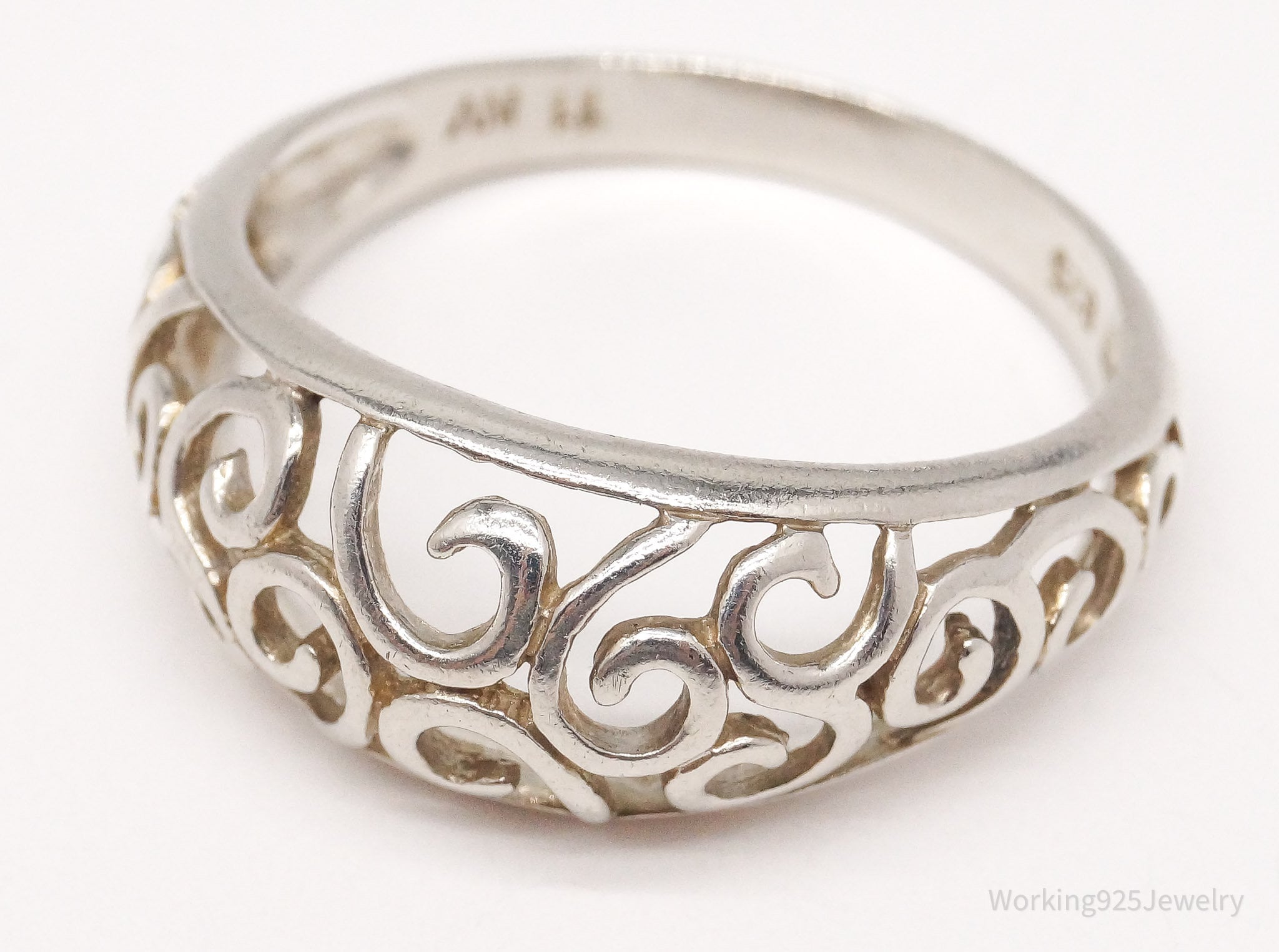 Vintage NV Scrolls & Swirls Openwork Sterling Silver Ring - Size 11