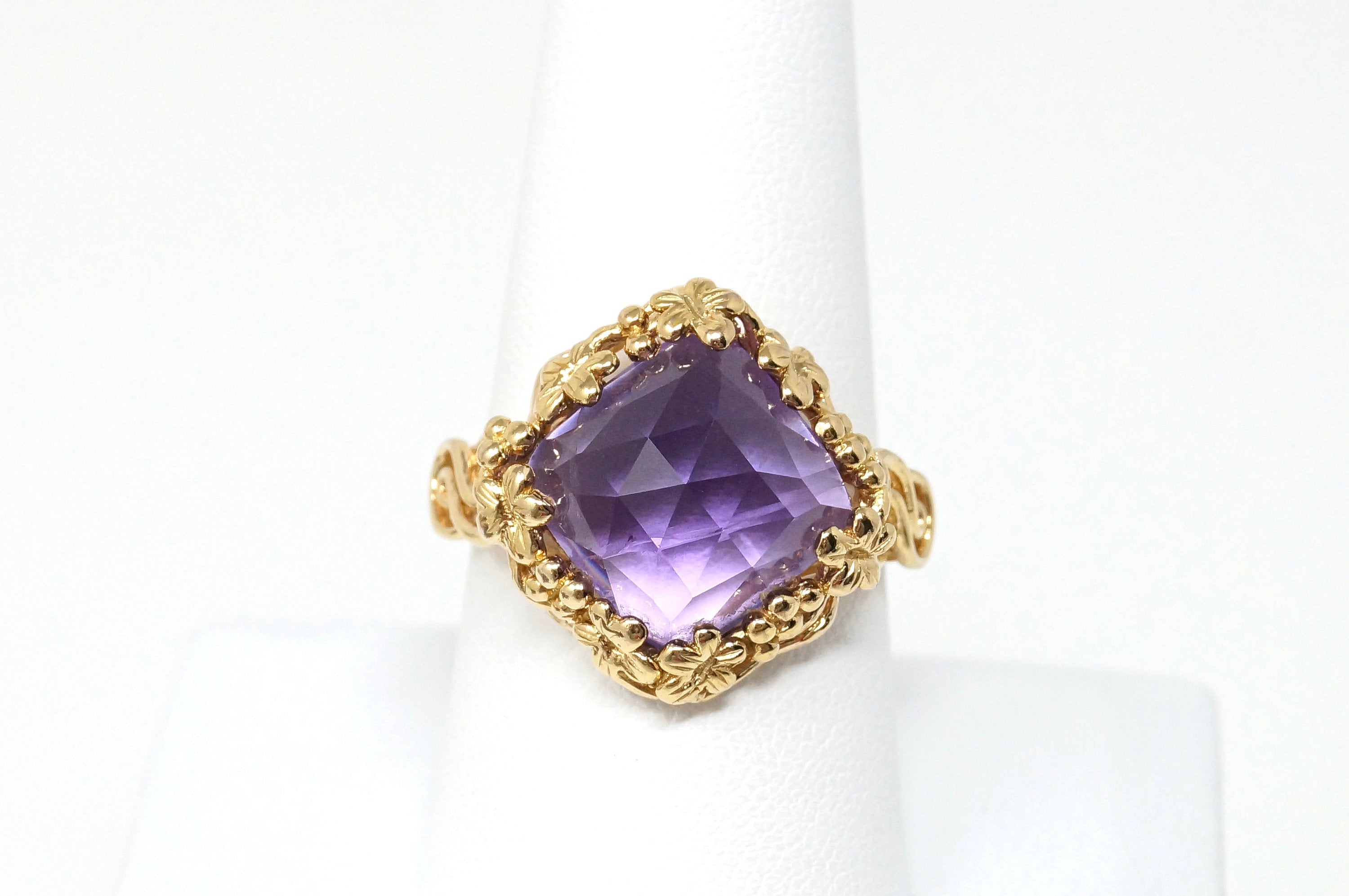 Vtg Art Nouveau Amethyst Flower Swirl Gold Vermeil Ring Sterling Silver Ring Sz9