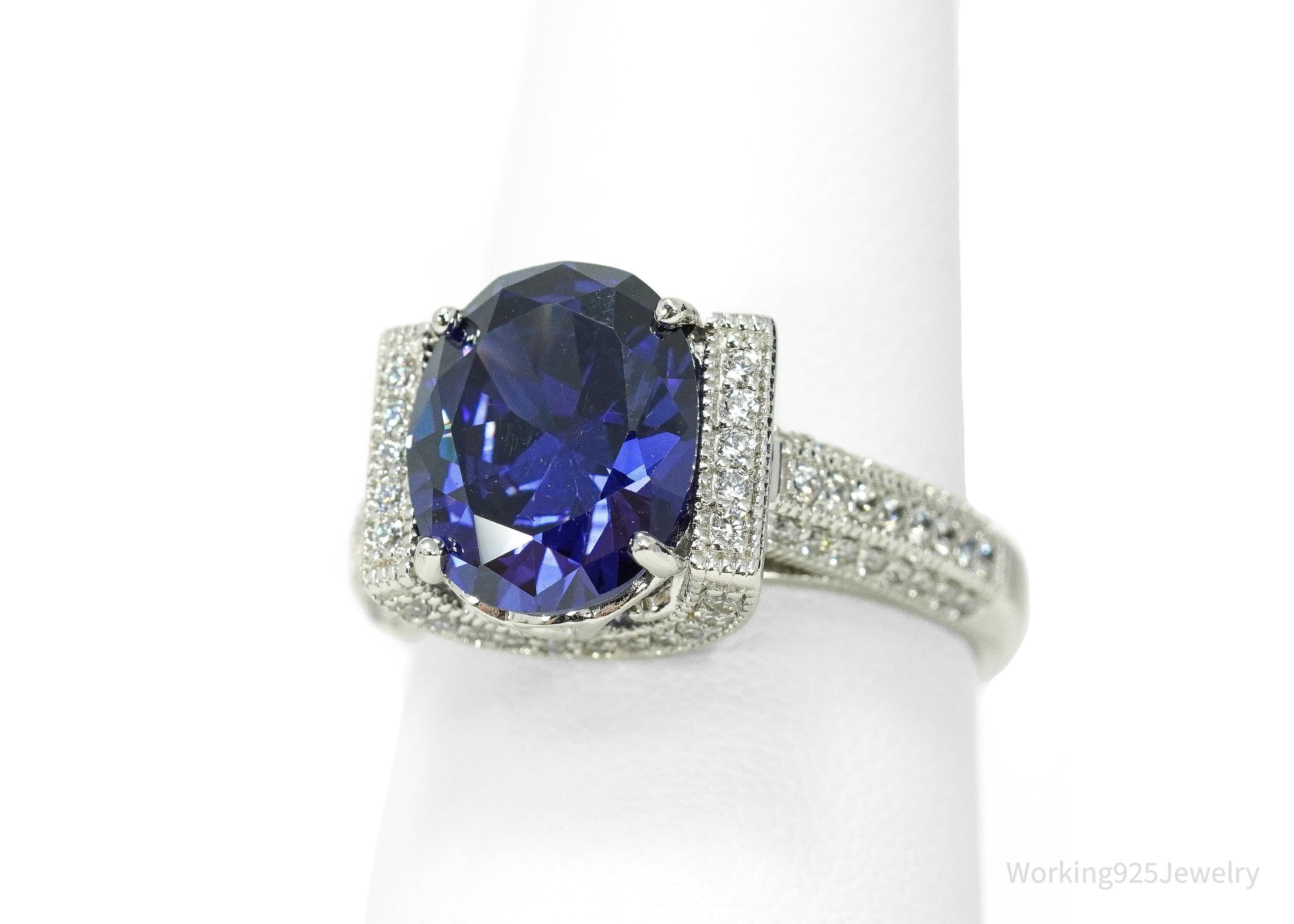 Vanna K Tanzanite Blue And White Cubic Zirconia Platineve Sterling Silver Ring - Size 8