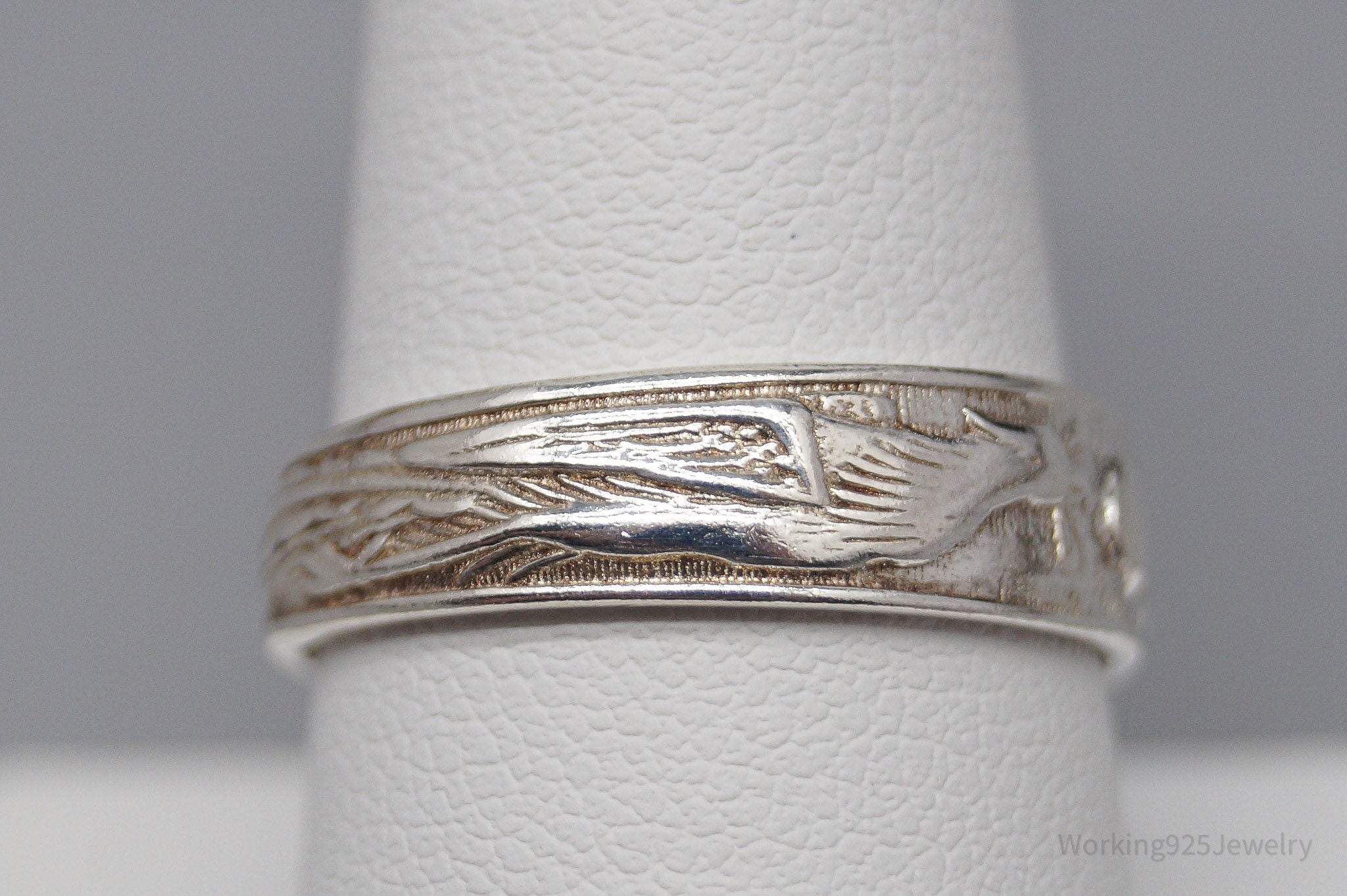 Vintage Dragon & Phoenix Sterling Silver Ring - Size 9 Adjustable