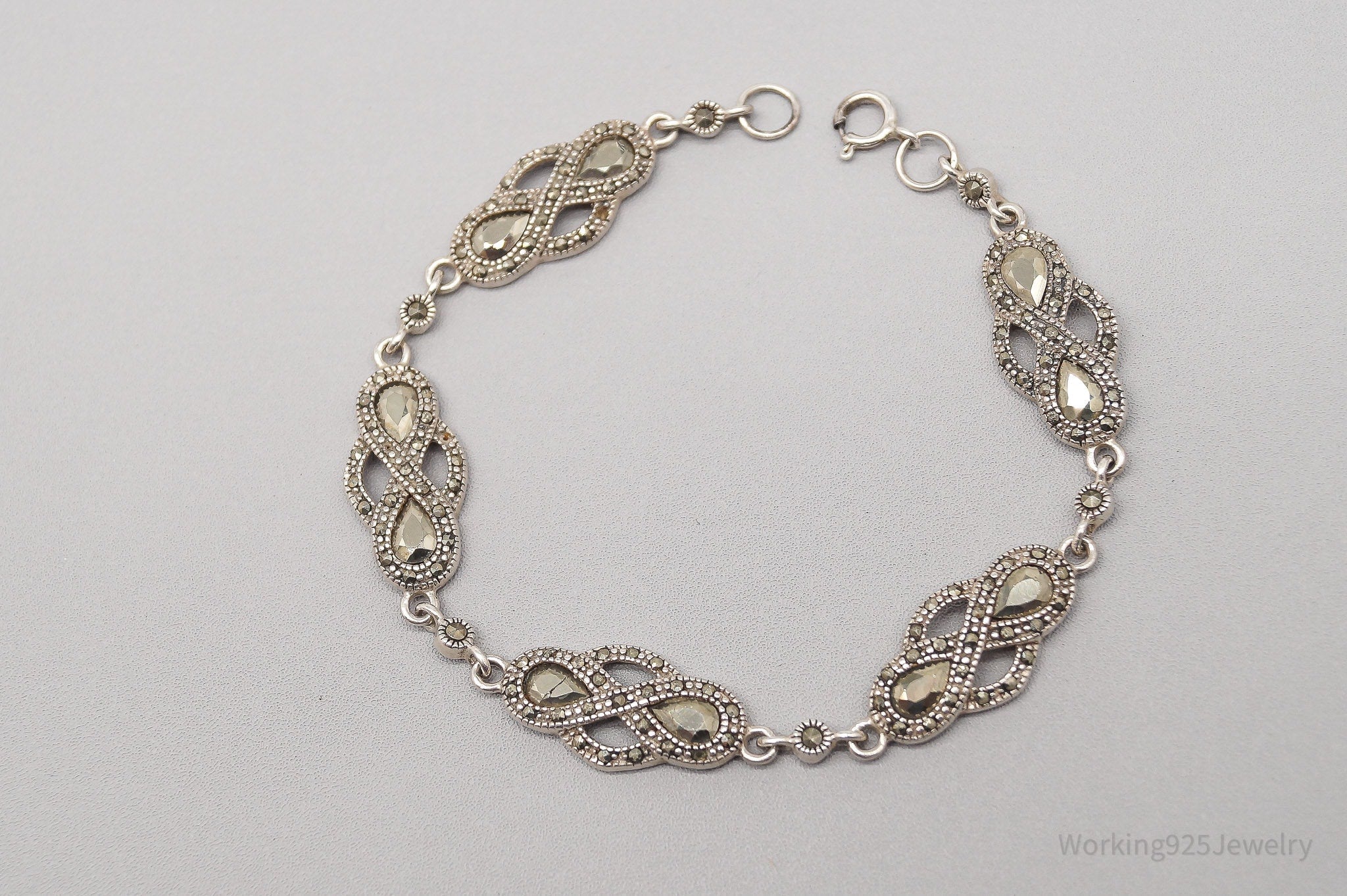 Vintage Marcasite Sterling Silver Bracelet 7 5/8"