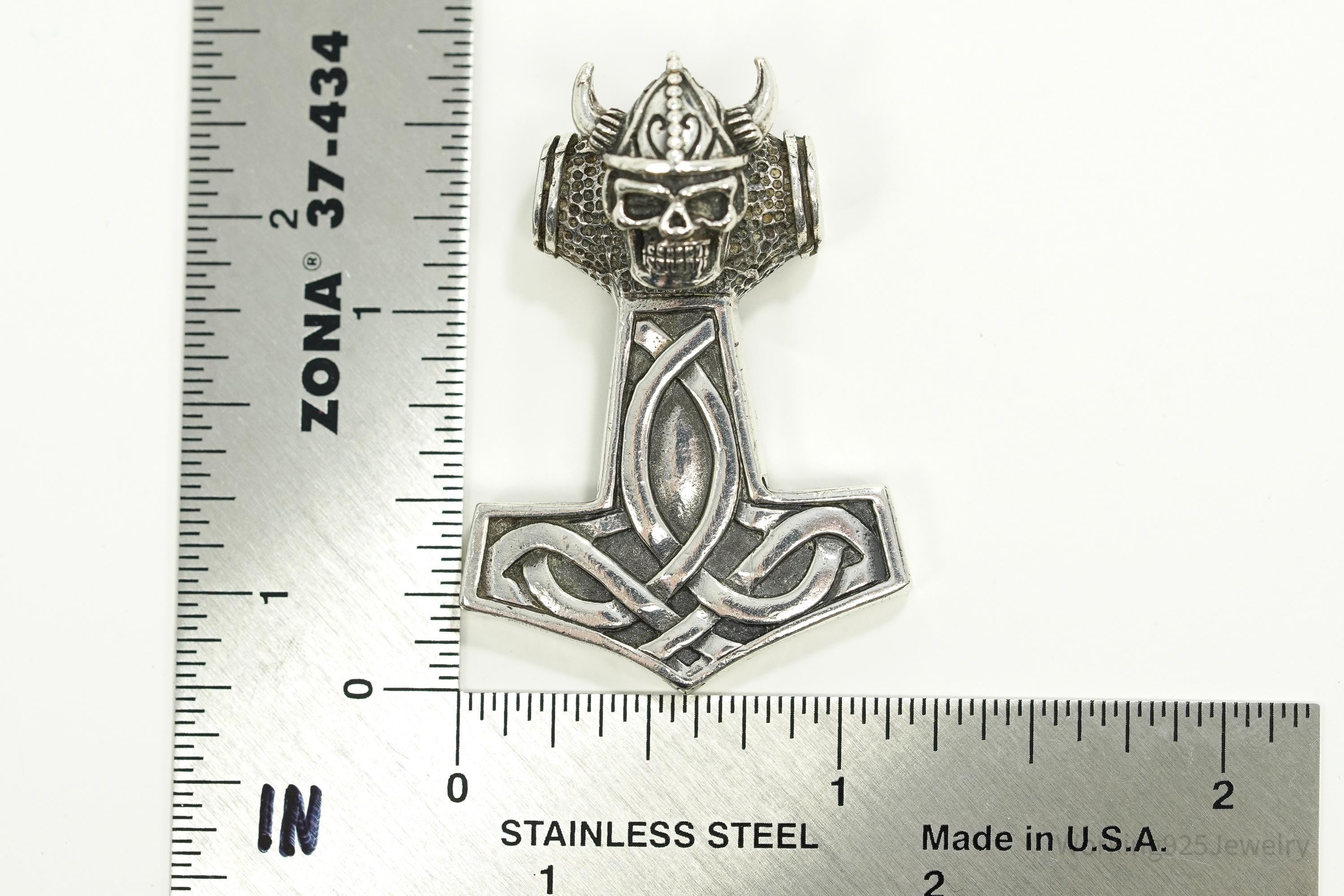 Vintage Large Thor's Hammer Sterling Silver Necklace Pendant