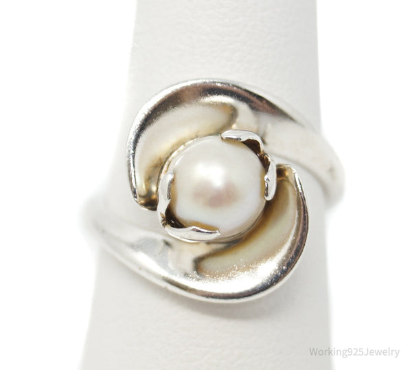 Vtg Tasco Mexico Designer JAIMES Pearl Sterling Silver Ring - Sz 6