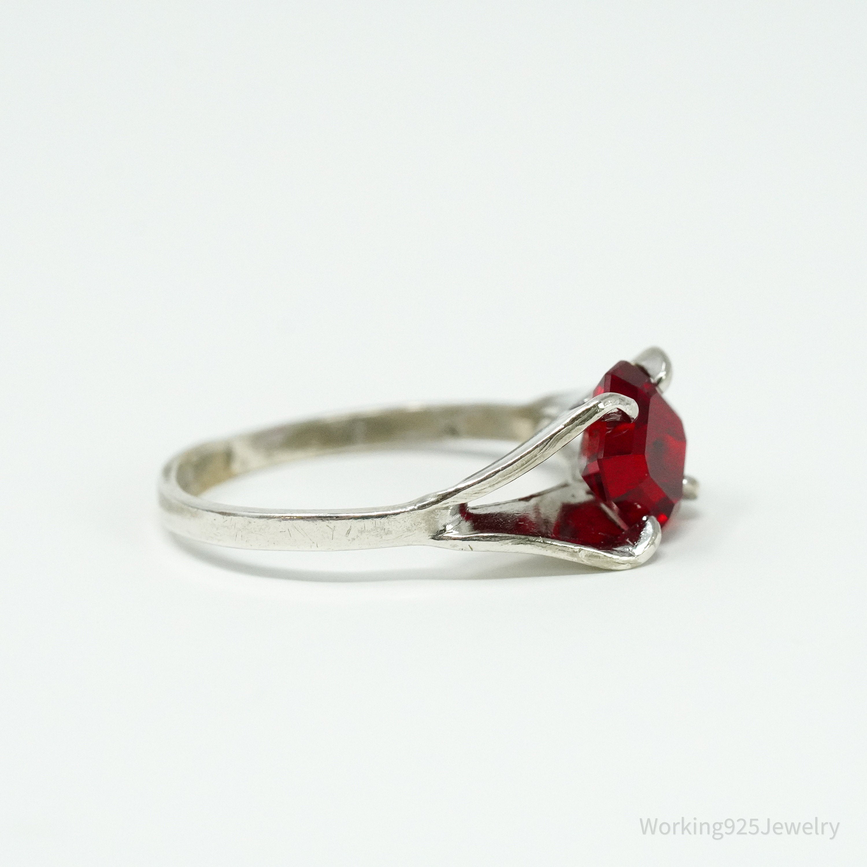 Vintage Antique Espo Red Art Glass Sterling Silver Ring Size 6