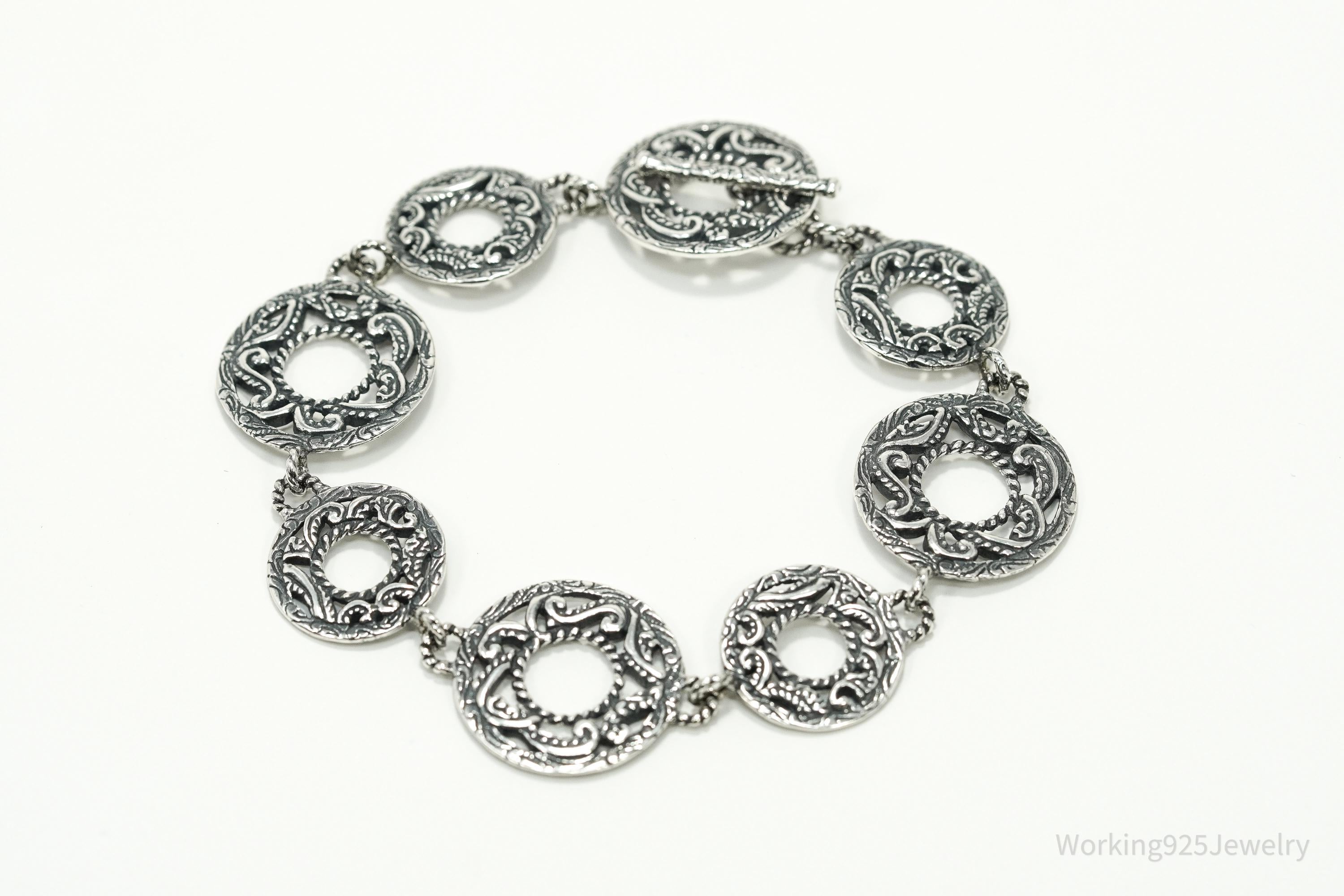 Vintage Native Carolyn Pollack Relios Sterling Silver Bracelet 8 7/8"