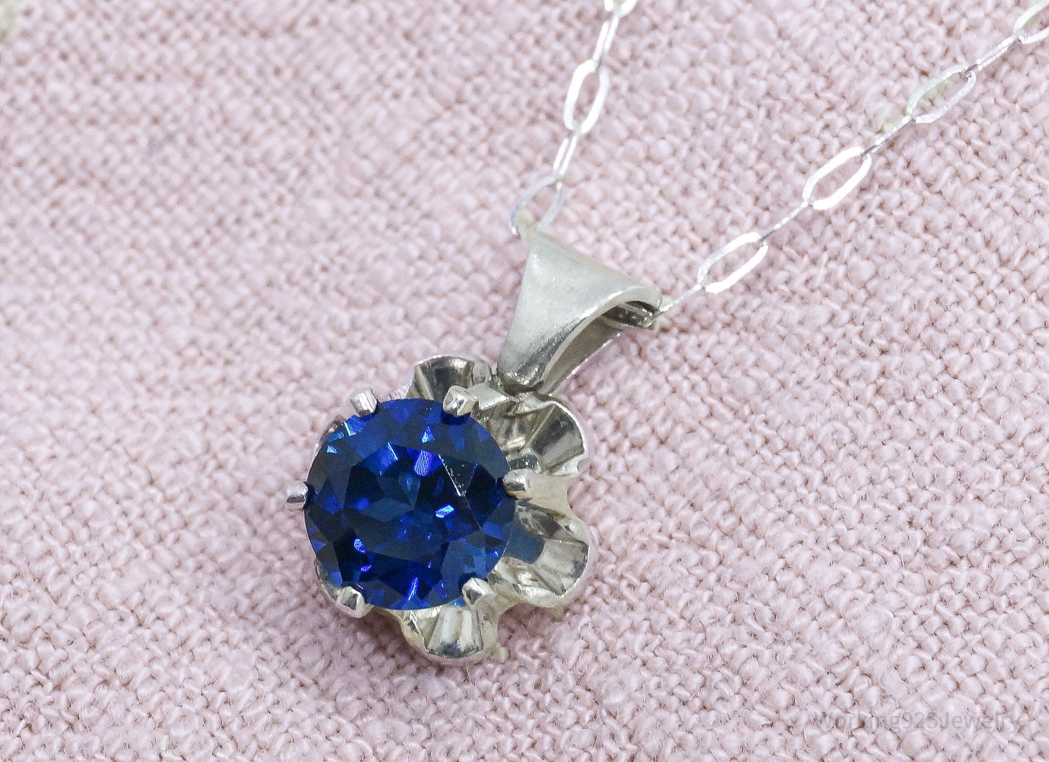 Vintage Blue Diamonique Cubic Zirconia Sterling Silver Necklace 17"