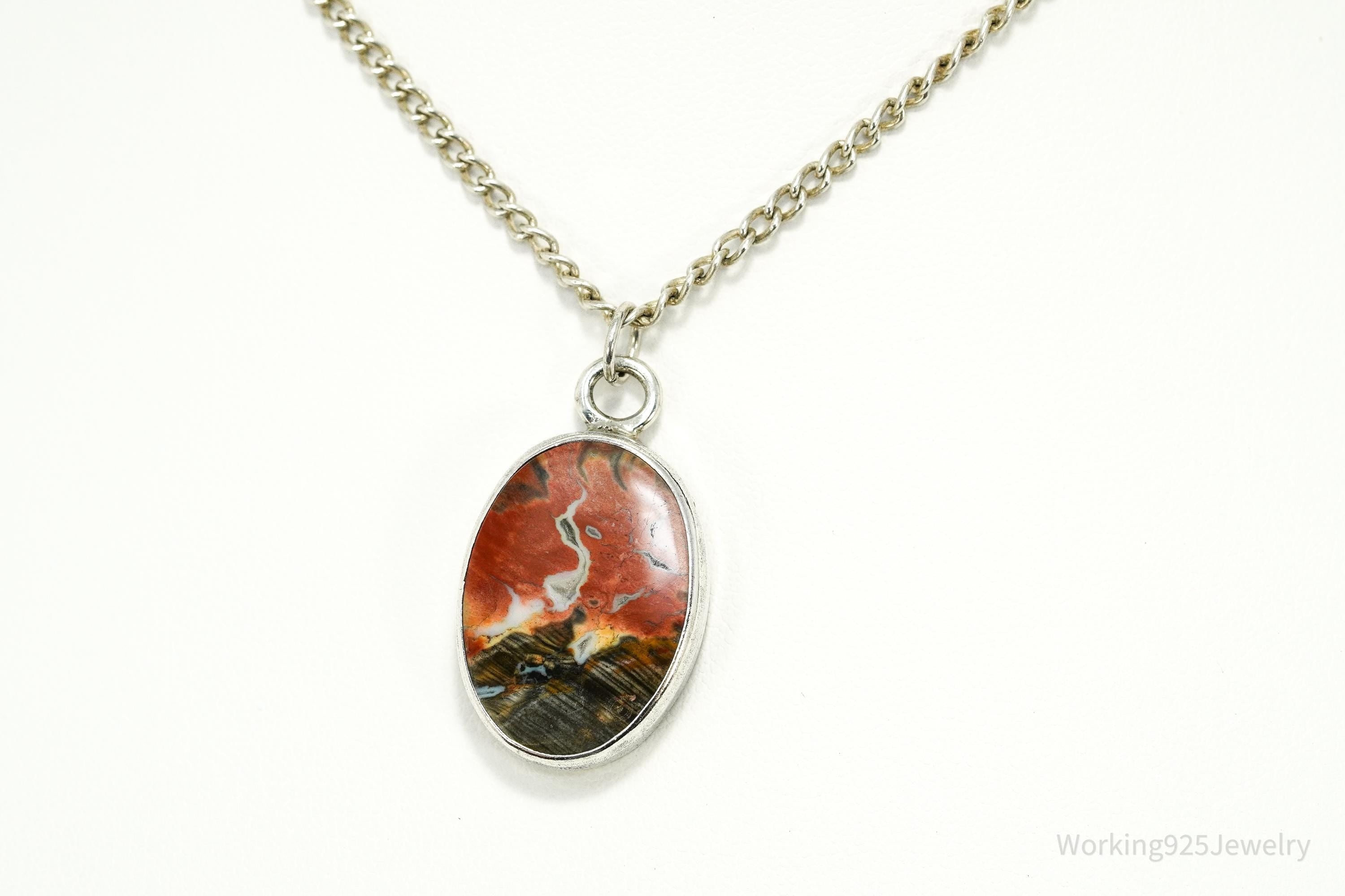 Vintage Agate Sterling Silver Necklace 18"