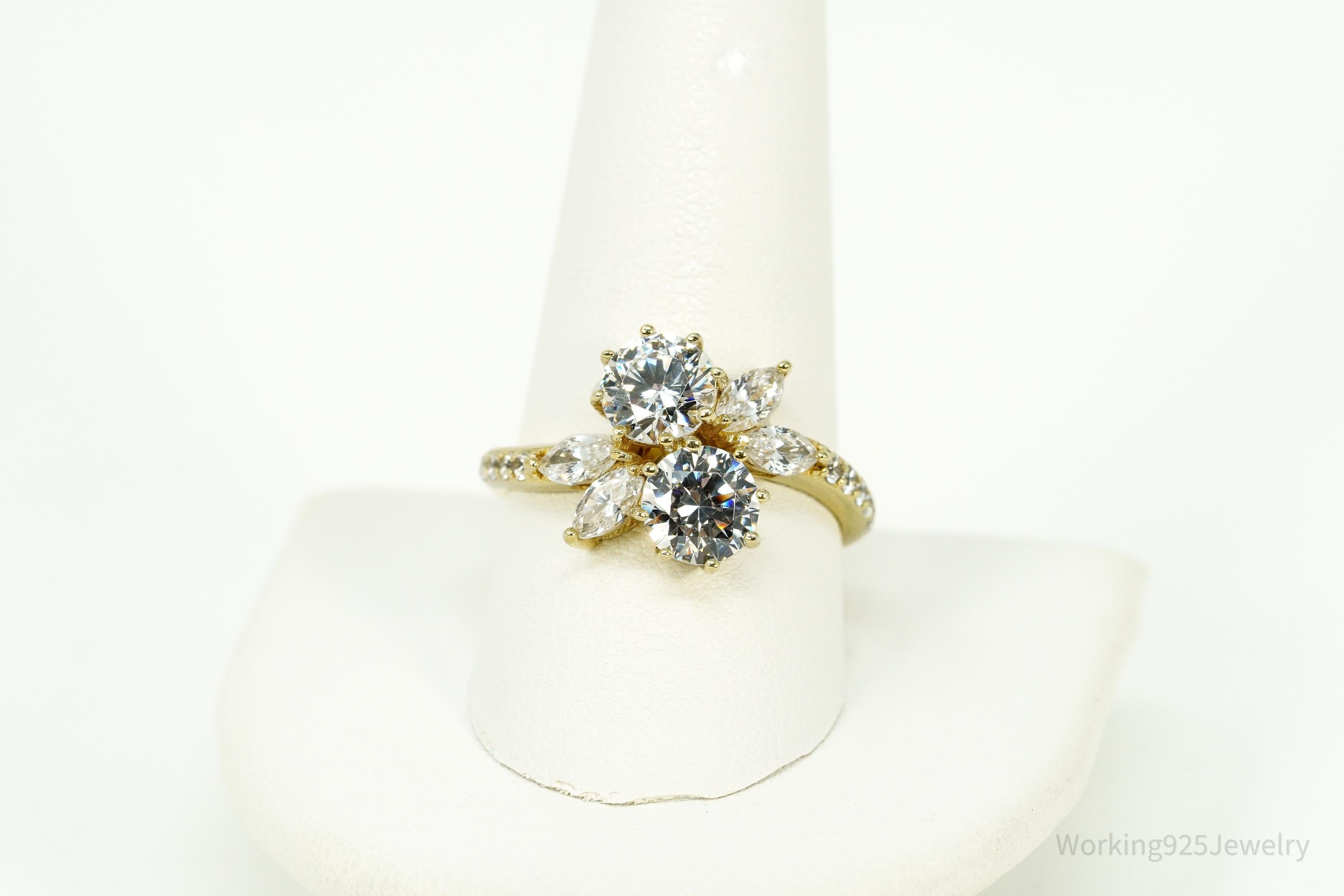 Vintage Jean Dousset Cubic Zirconia Gold Vermeil Sterling Silver Ring - Size 10.25