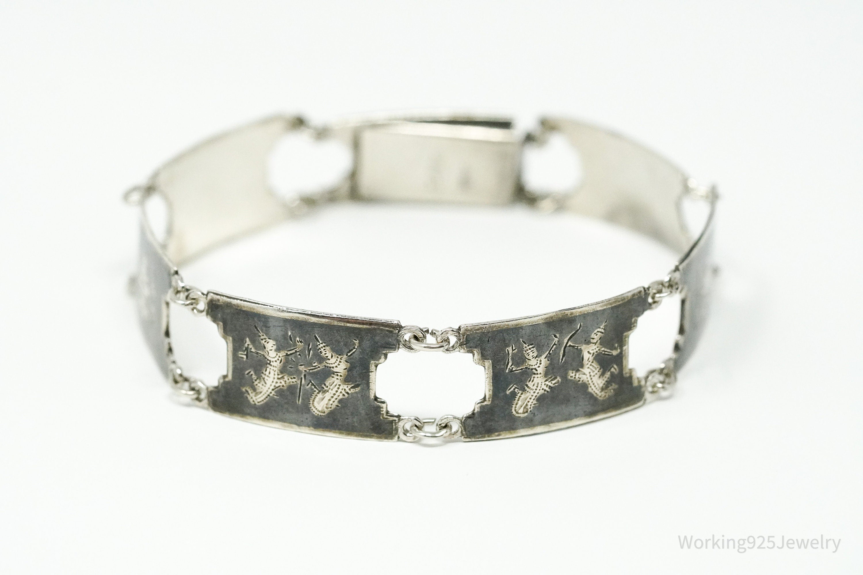 Vintage SIAM Enamel Lightening Dancers Sterling Silver Bracelet 7.25"