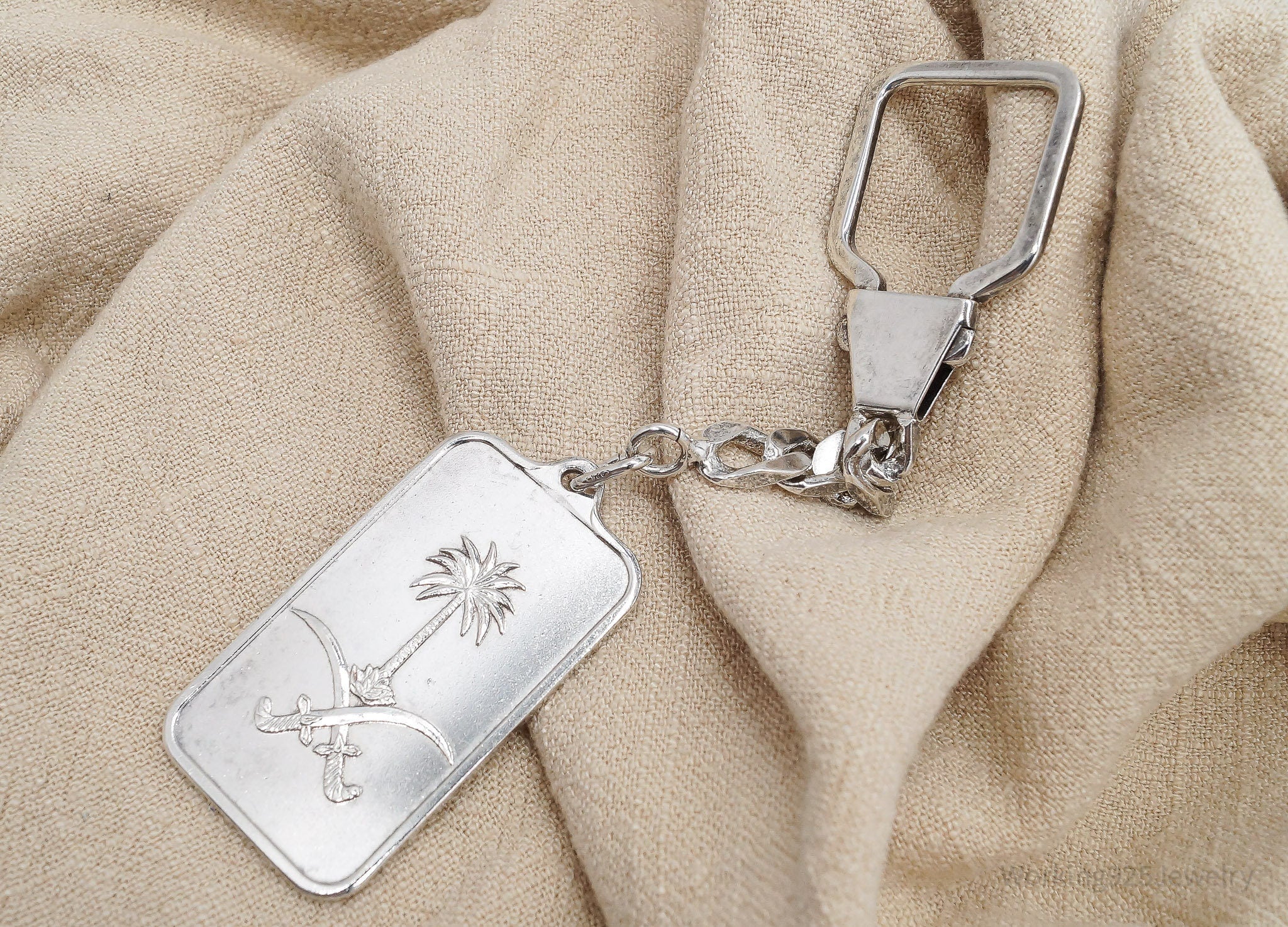 Vintage PAMP Suisse 15 Gram Fine Silver 999.0 Palm Tree & Arabian Swords Keychain