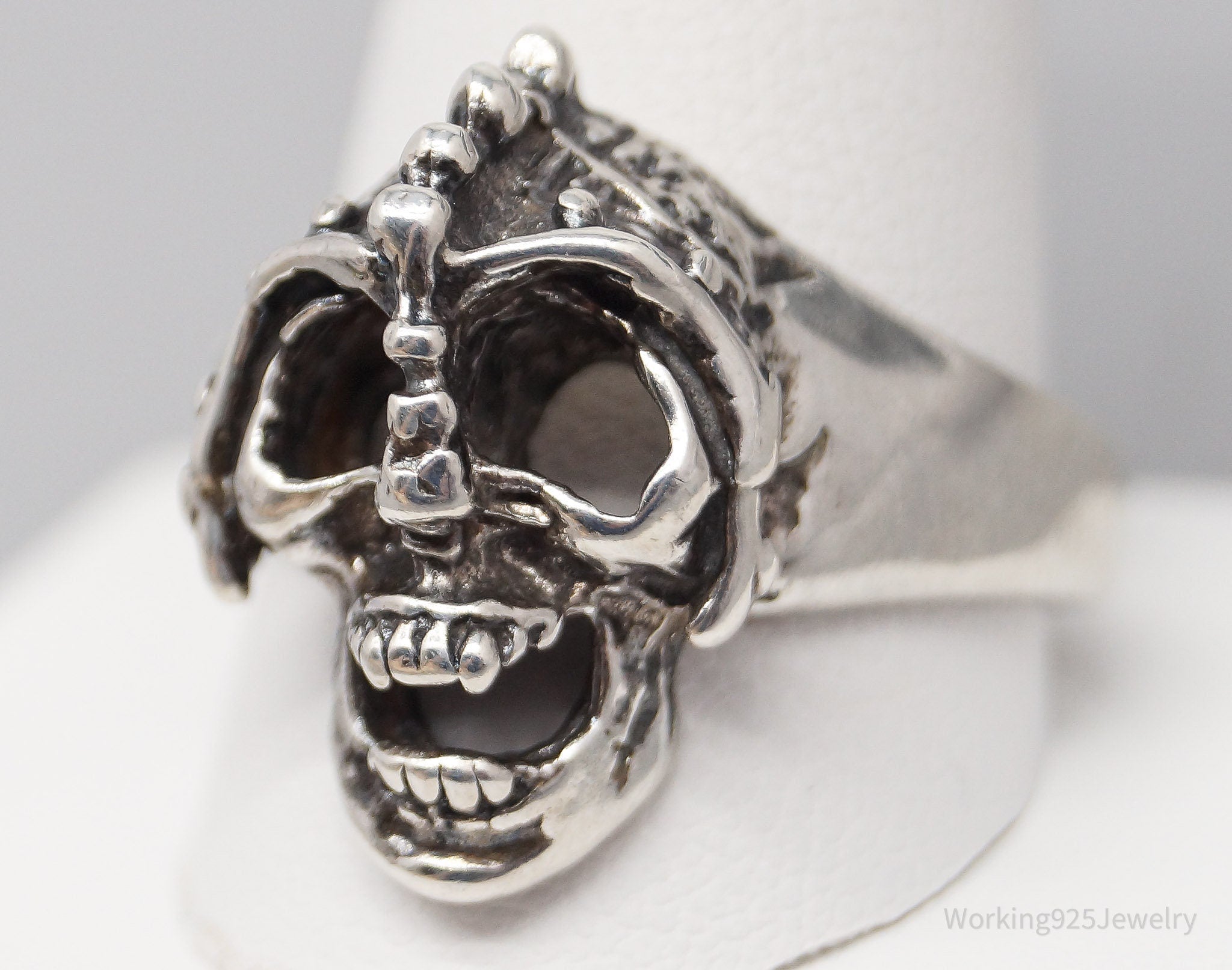 Vintage Detailed Skull Sterling Silver Ring - Size 12