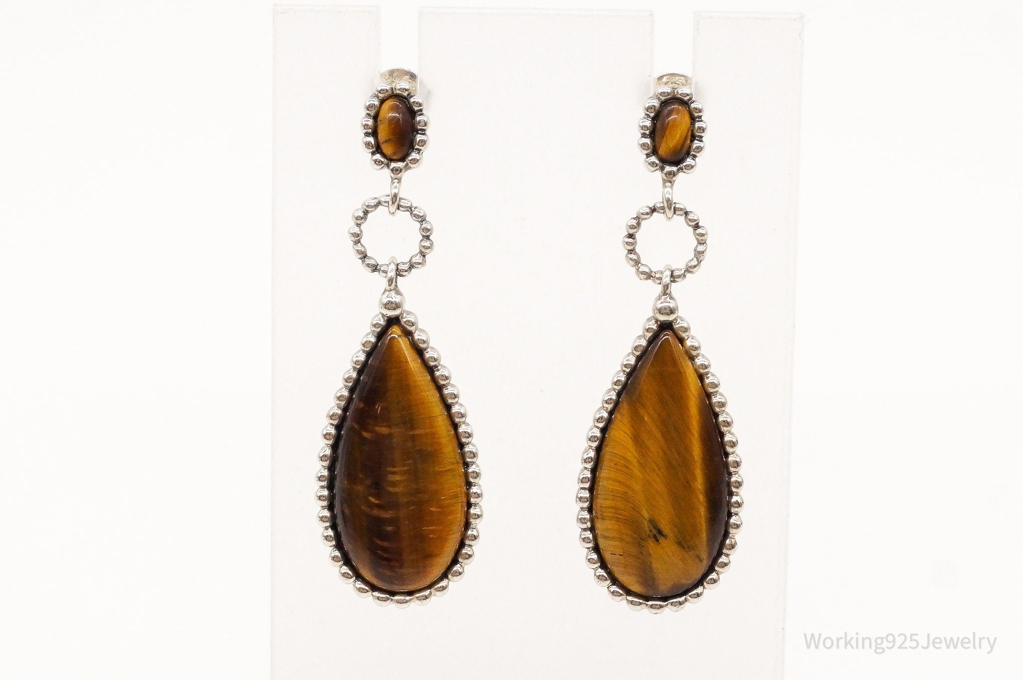 Vintage Tigers Eye Beaded Design Sterling Silver Earrings