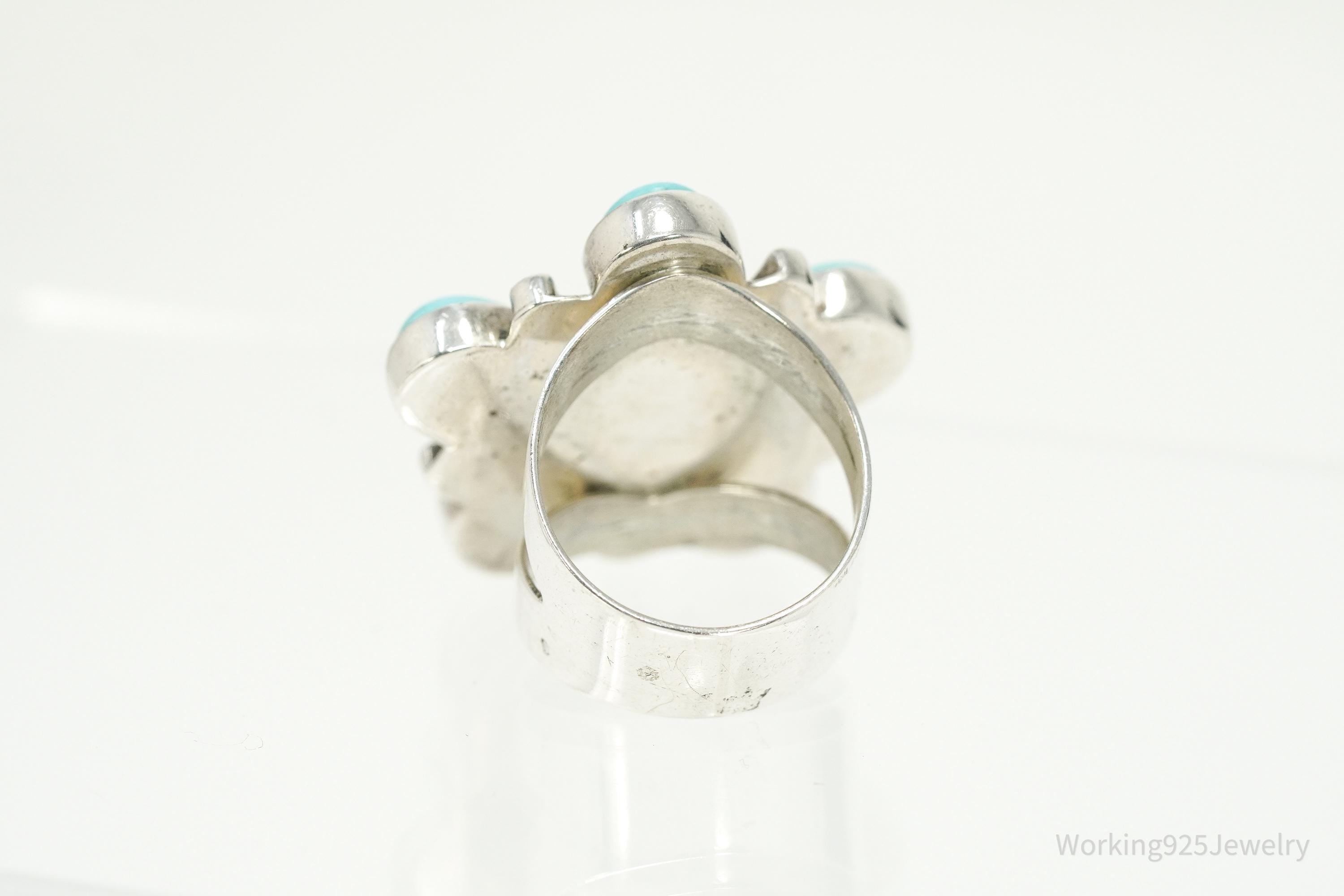 Vintage Desert Rose Turquoise & Lapis Lazuli Flower Sterling Silver Ring Size 6