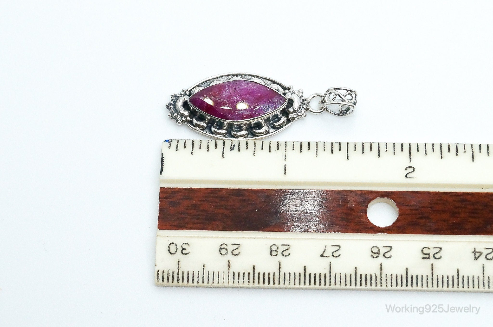 Vintage Large Natural Ruby Sterling Silver Pendant