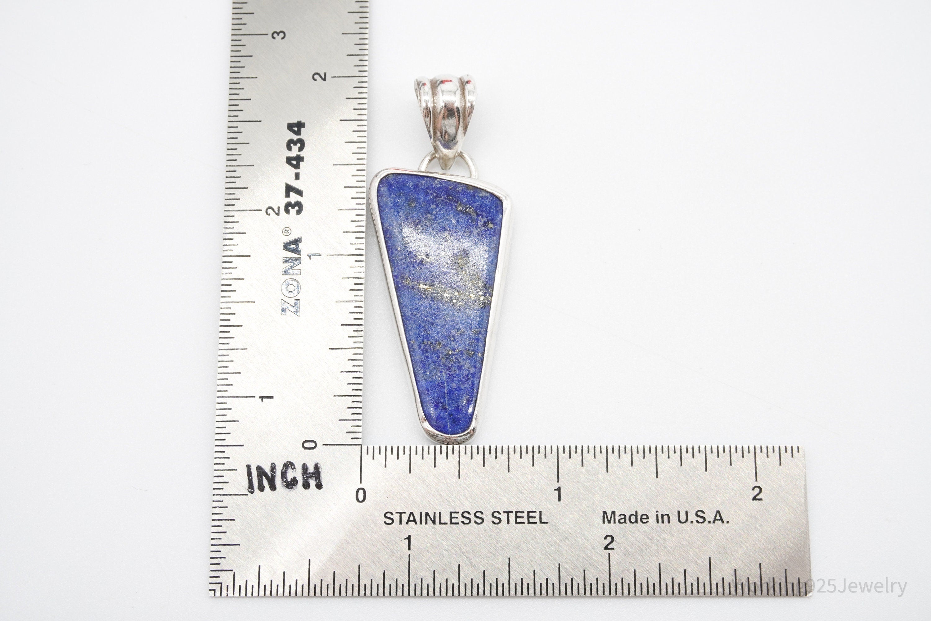 Vintage Large Lapis Lazuli Sterling Silver Necklace Pendant