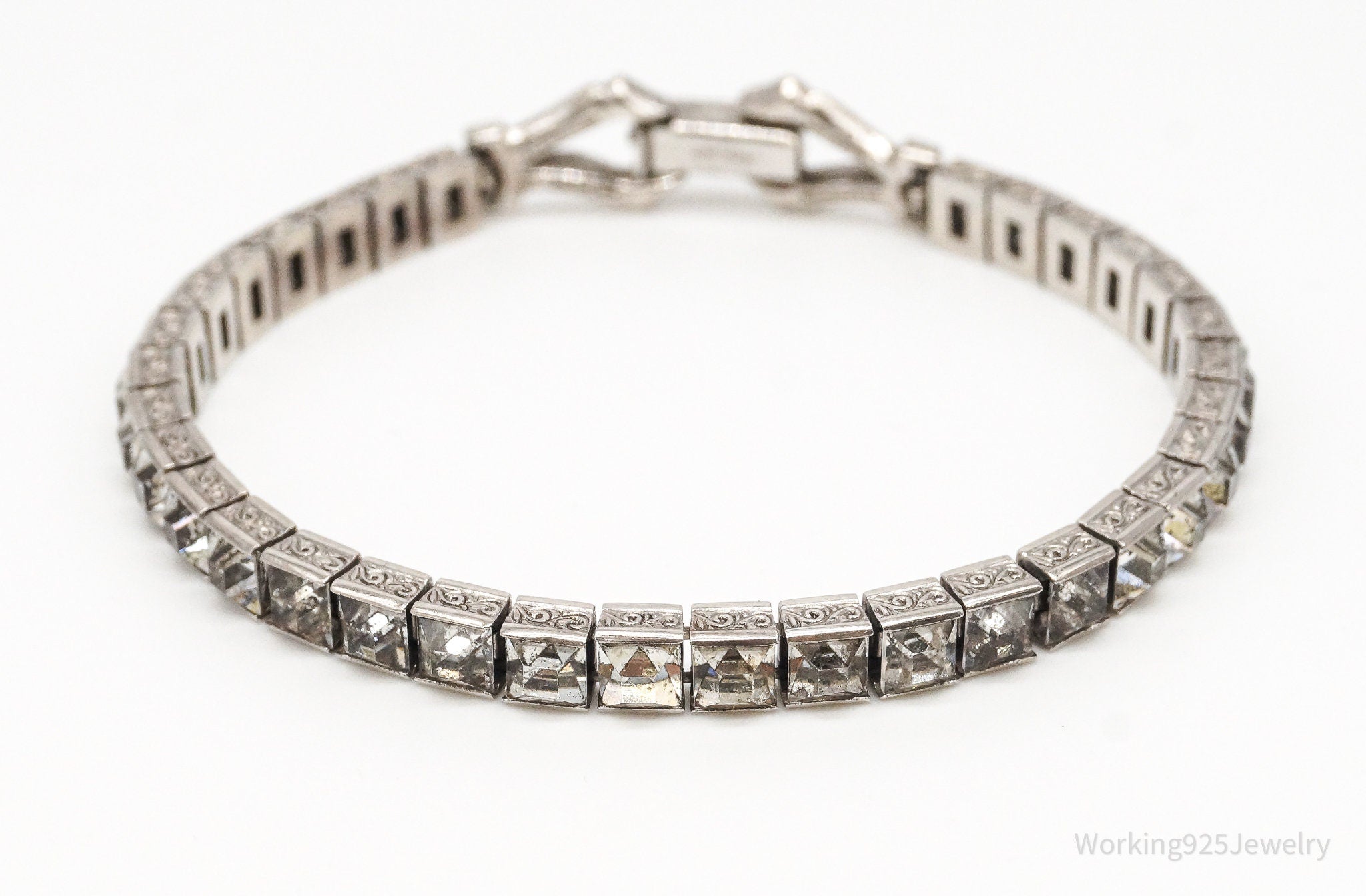 RARE Antique Designer Wachenheimer Bros Rhinestone Sterling Silver Bracelet