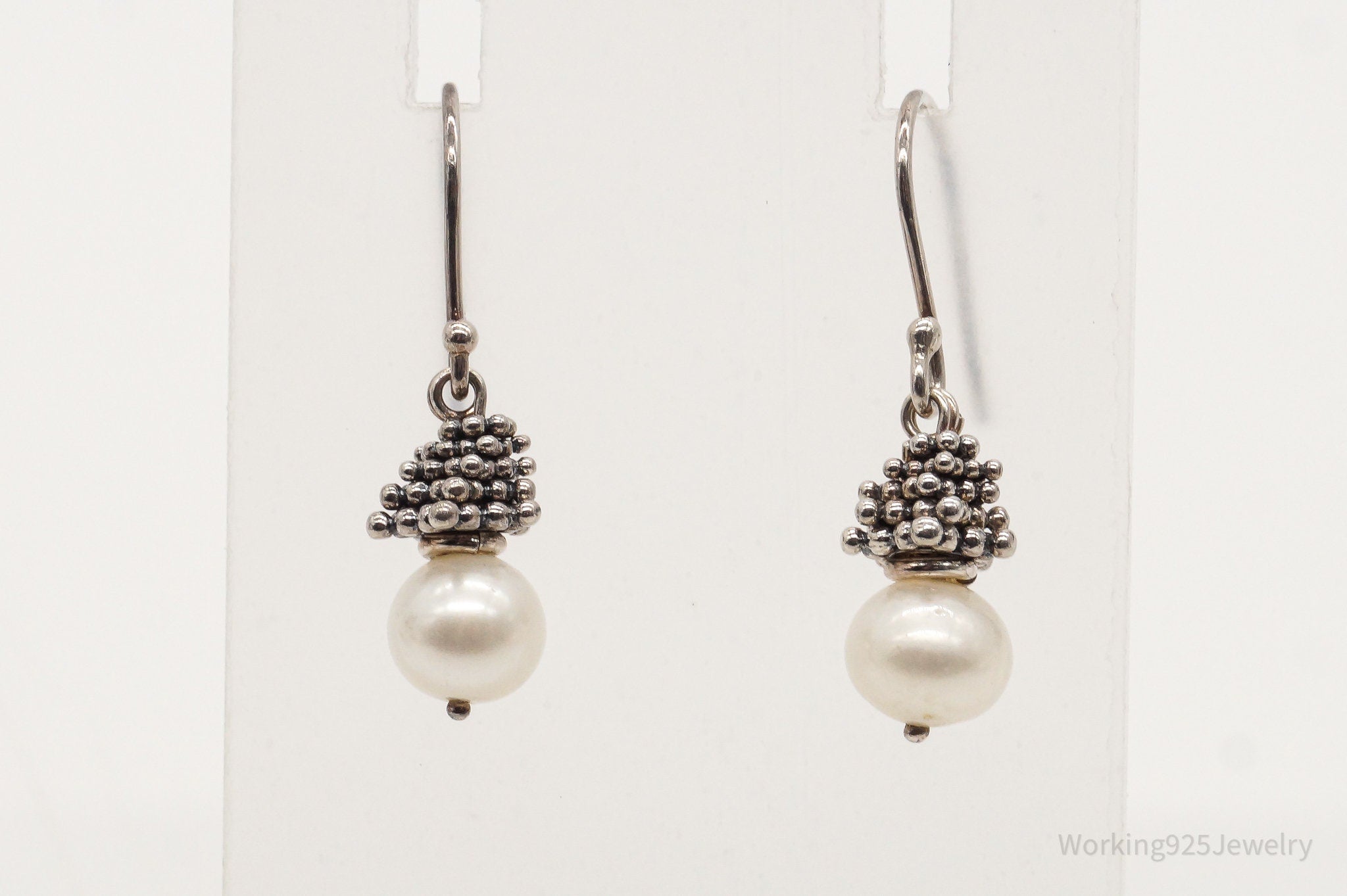 Vintage Pearl Granulated Silver Earrings