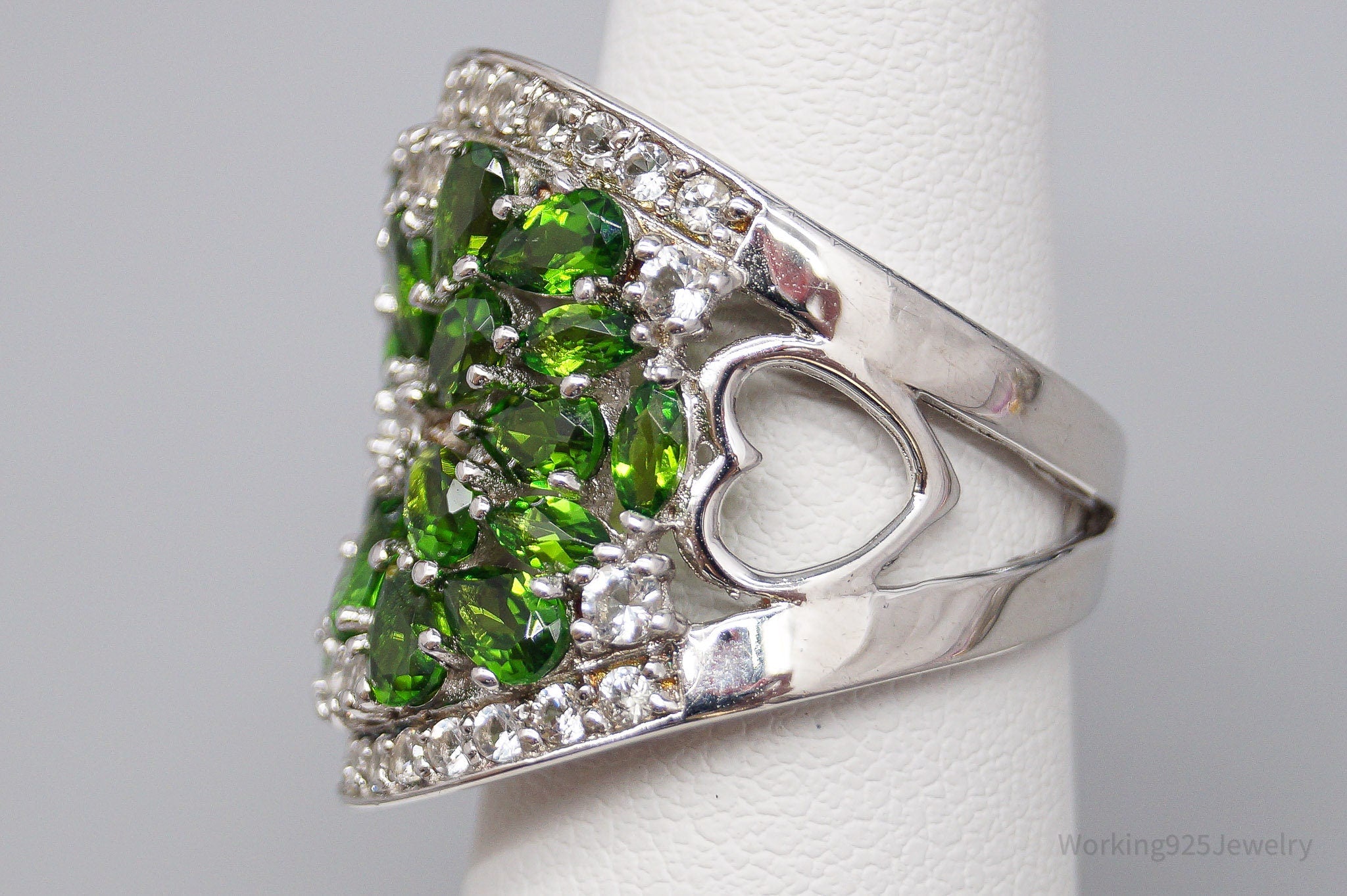 JTV's HT Green Chrome Diopside White Zircon Sterling Silver Ring - Size 6.25