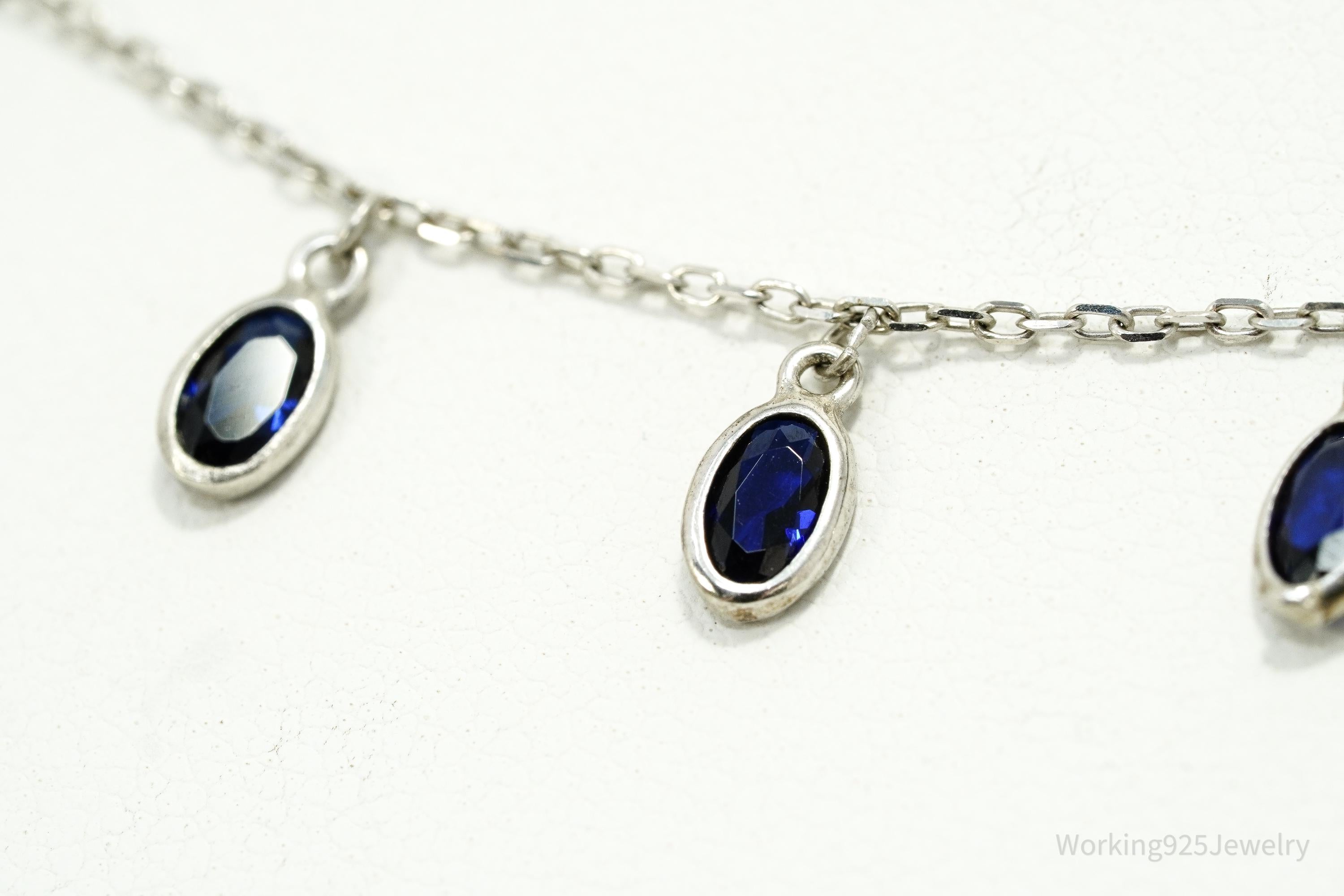 Vintage Blue Spinel Sterling Silver Necklace 18"